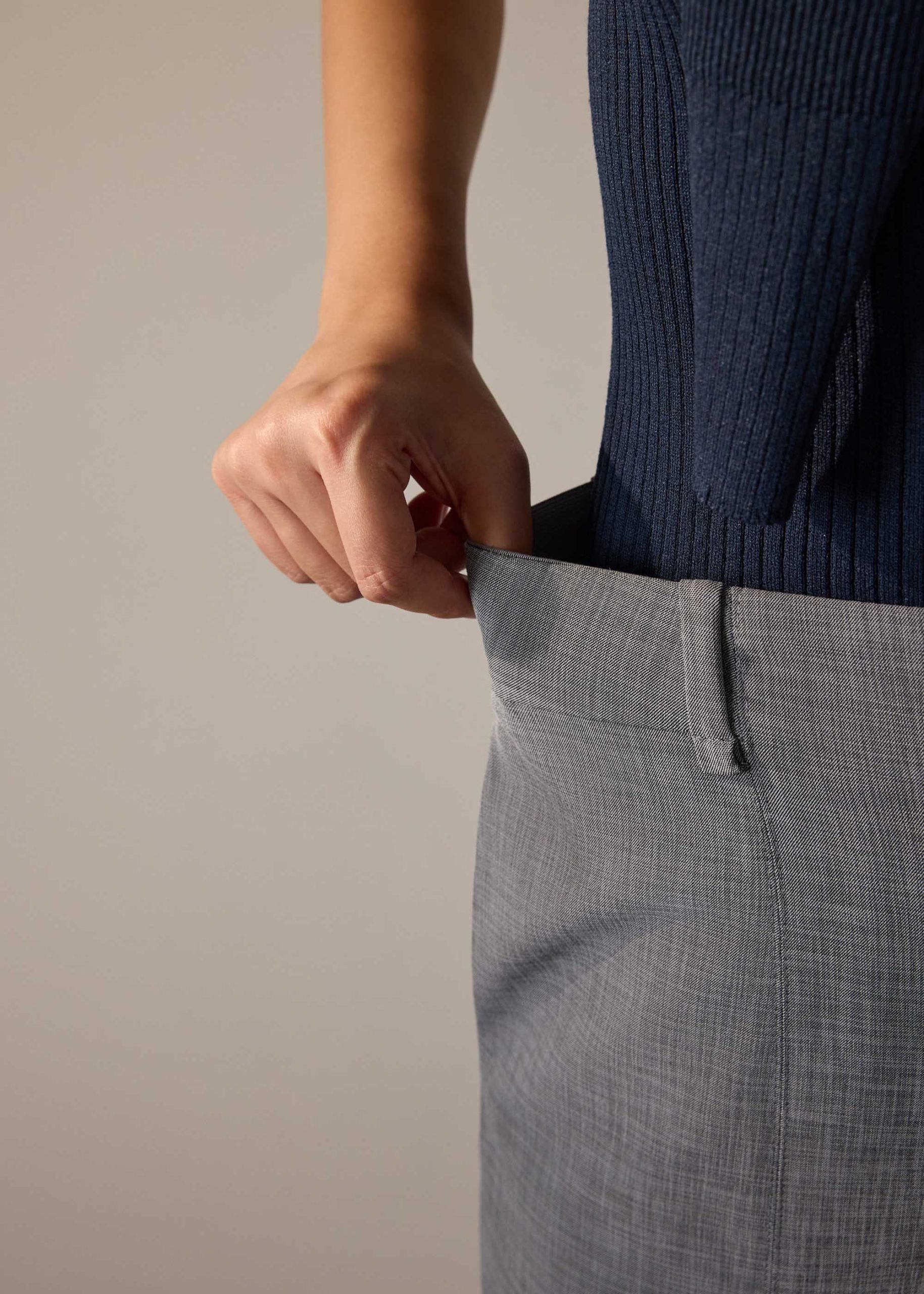 Leggy??Pia Adjustable Hem Elastic Melange Straight Leg Pants - Image 13