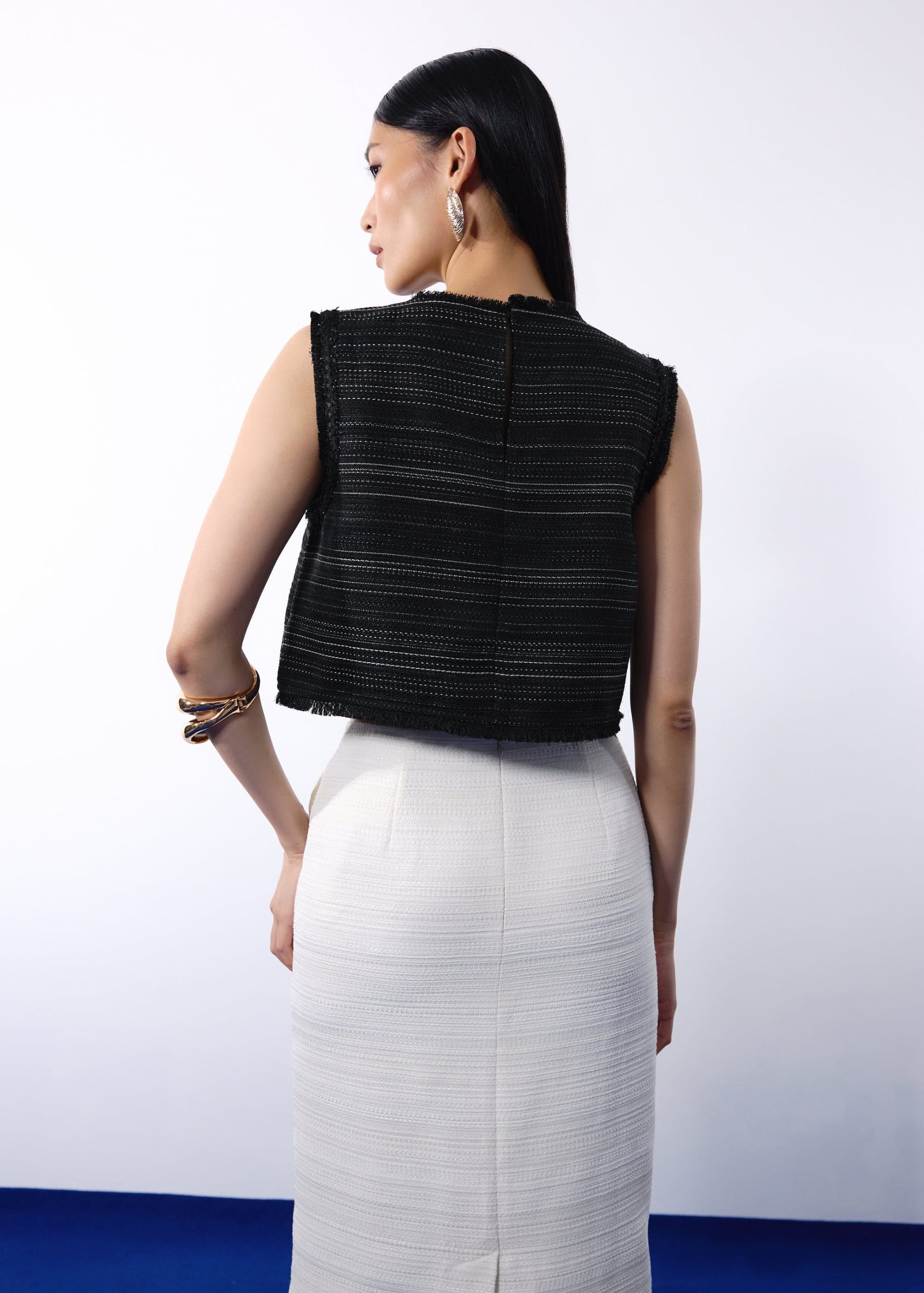 Maxine Jacquard Tweed Sleeveless Boxy Shell Top - Image 5