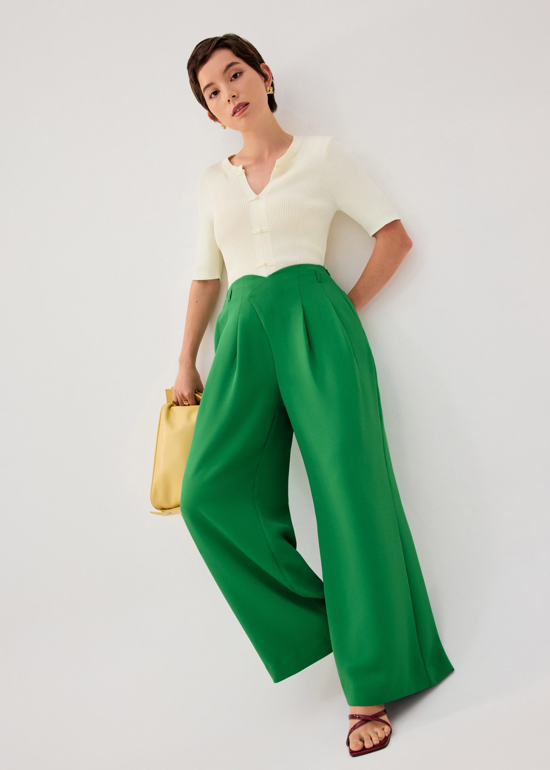 PETITE Leggy??Nadine Crepe Asymmetric Waistband Straight Leg Pants - Image 16
