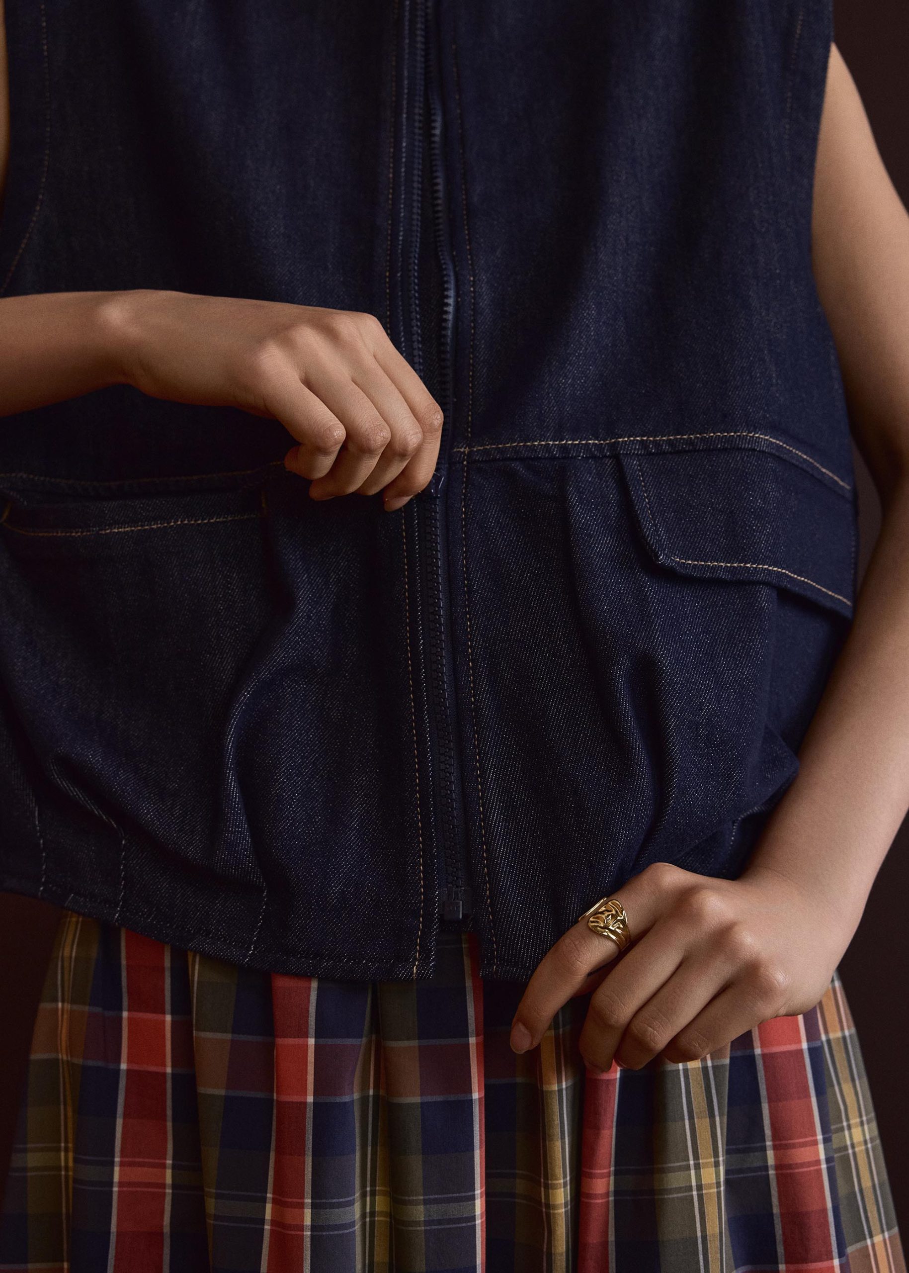 Contrast Stitch Denim Multi-way Oversized Vest - Image 2