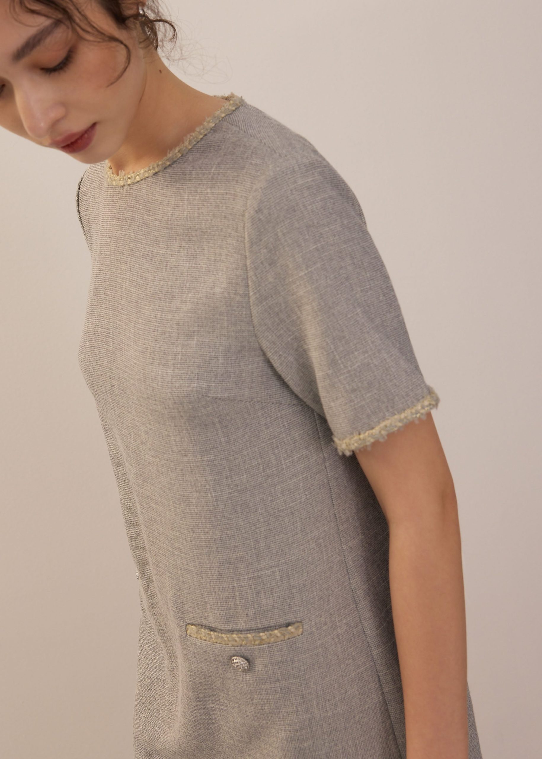 Tweed Round Neck Shift Mini Dress - Image 10