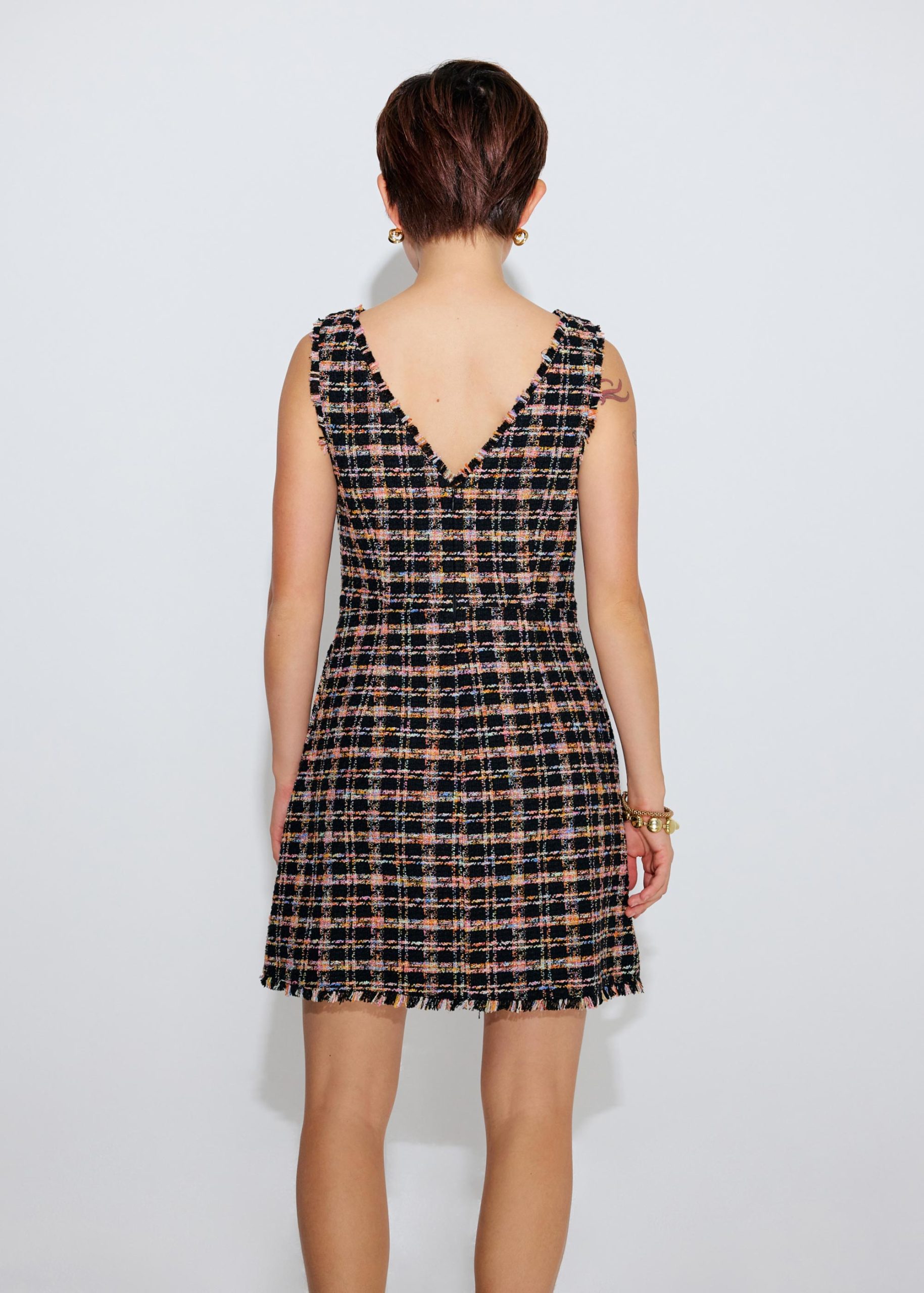 Tweed Boat Neck A-Line Mini Dress - Image 6