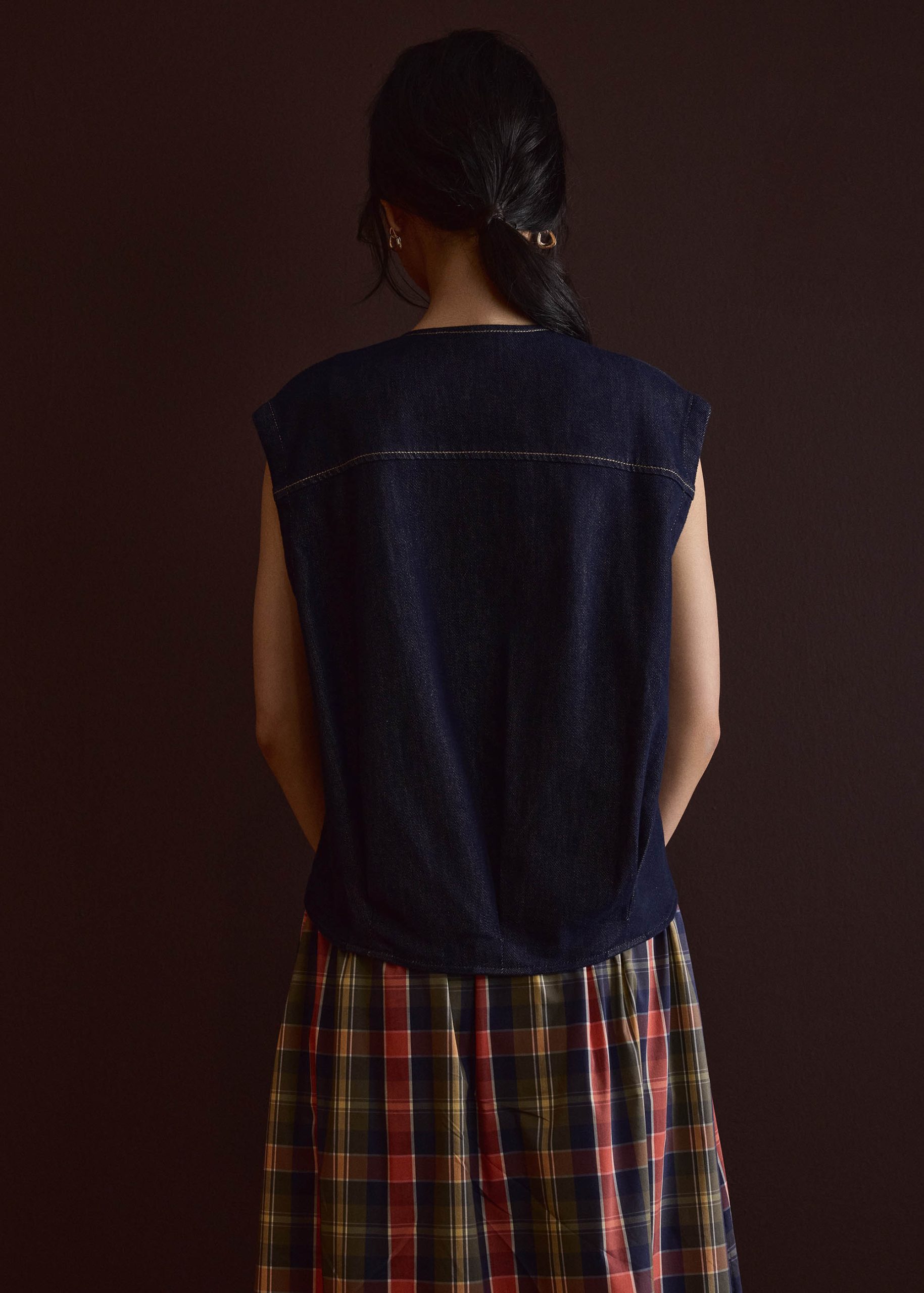 Contrast Stitch Denim Multi-way Oversized Vest - Image 6