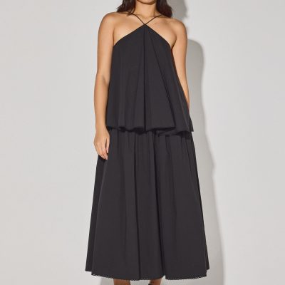 Cotton Tiered Halter Neck Trapeze Maxi Dress