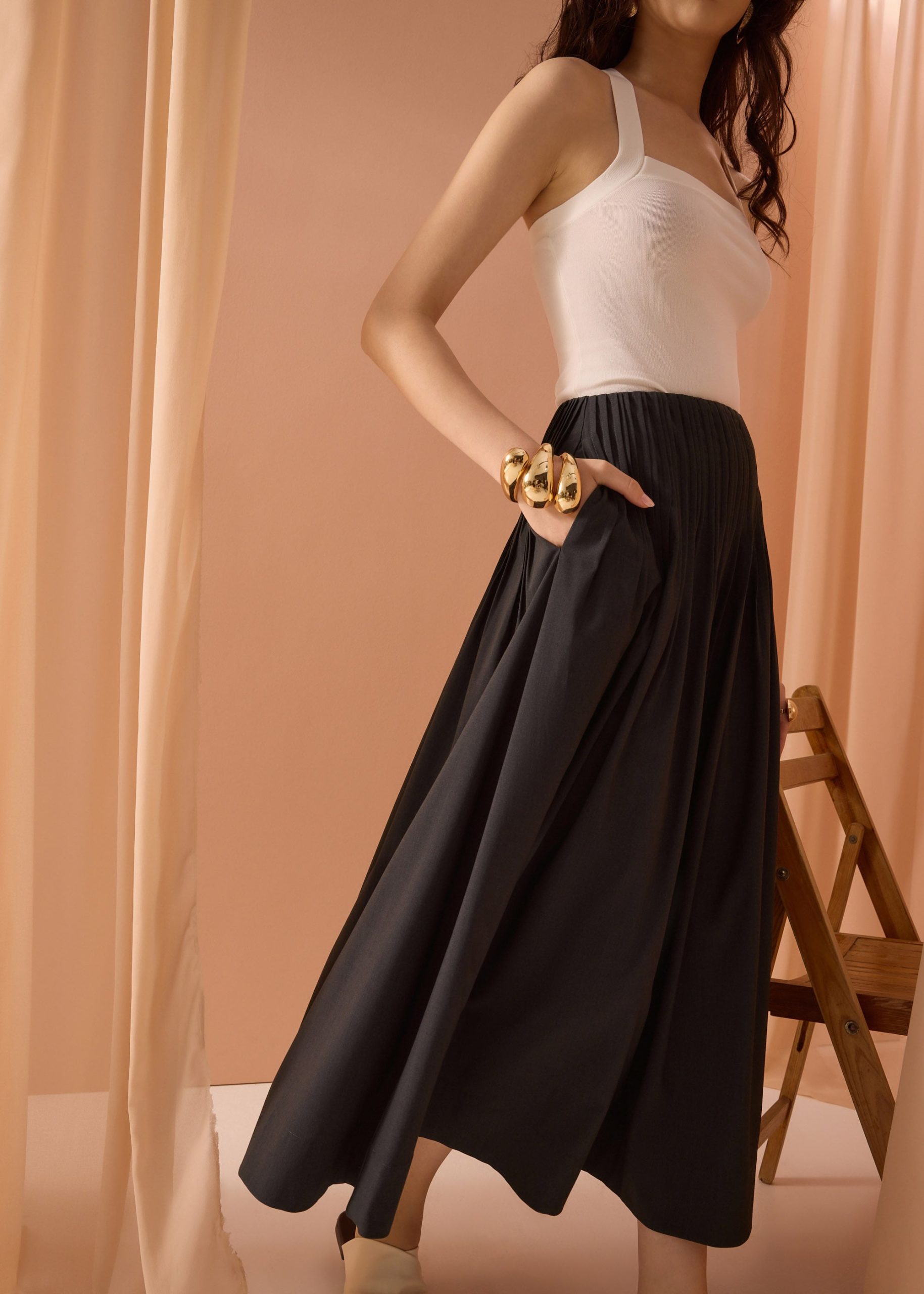 Kate High Waist Pintuck Flare Maxi Skirt - Image 13