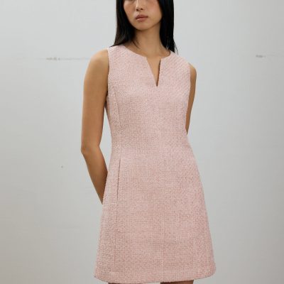Fran Notched Ribbon Tweed Shift Mini Dress