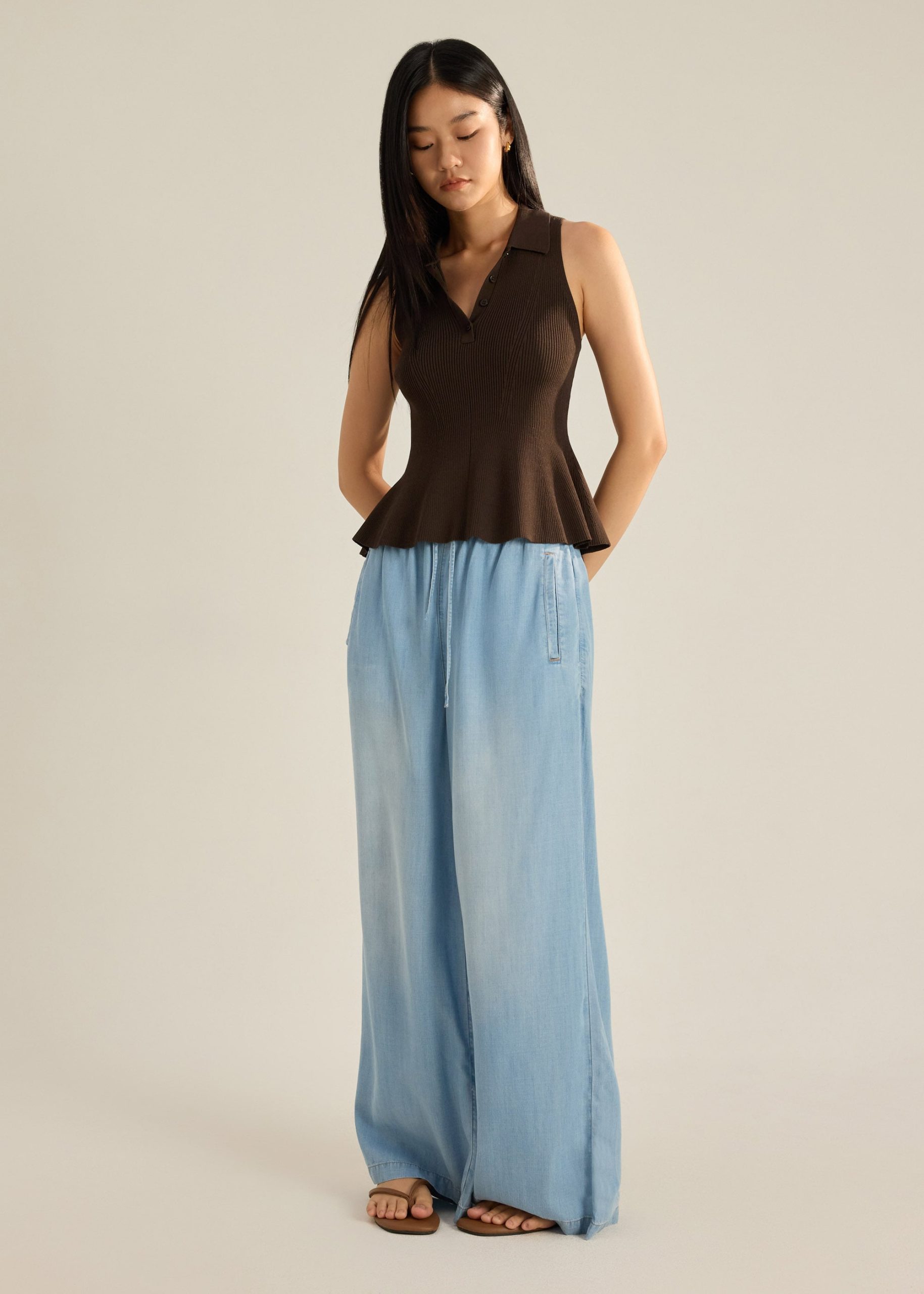 Knit Peplum Polo Top - Image 11
