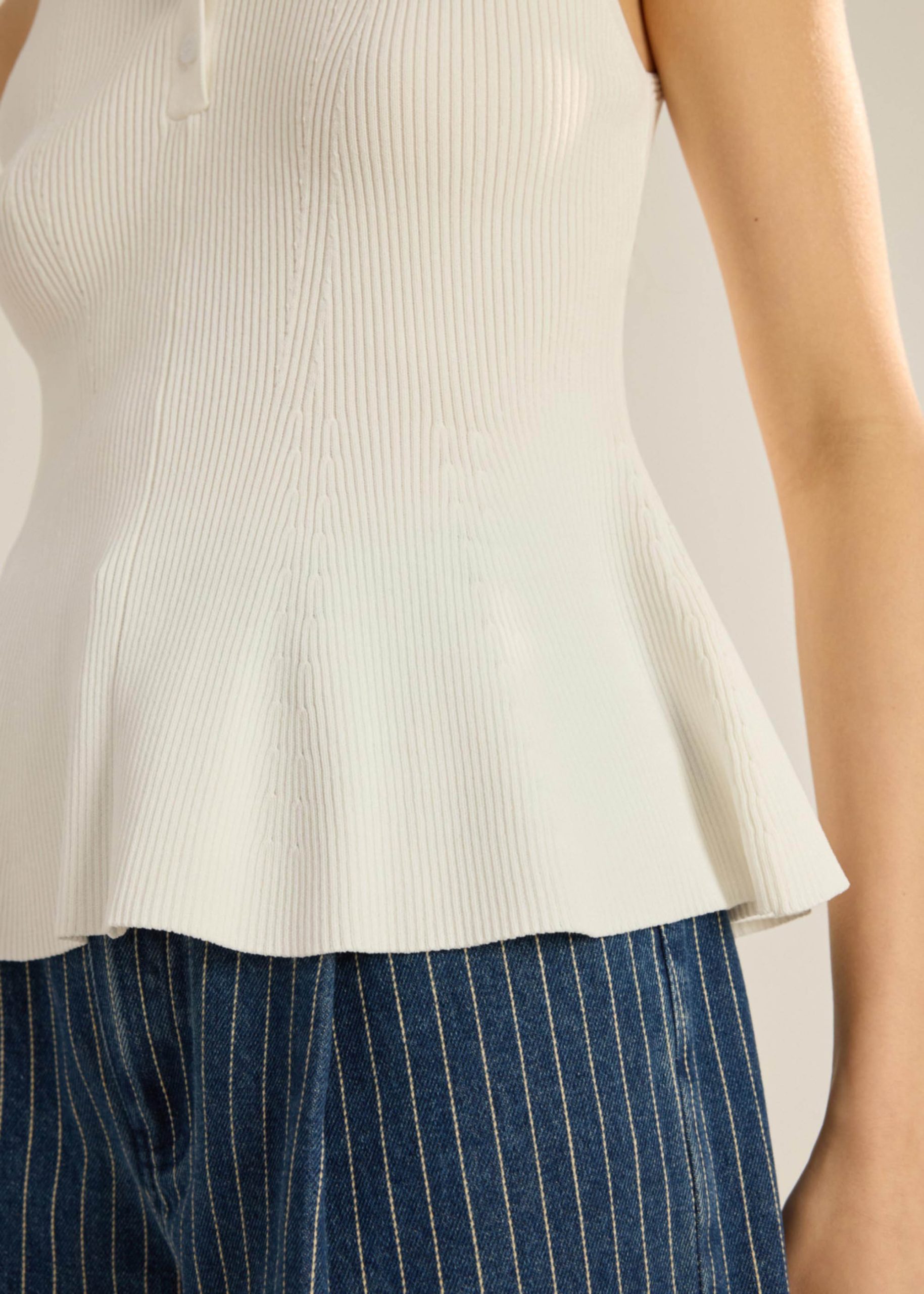 Knit Peplum Polo Top - Image 5