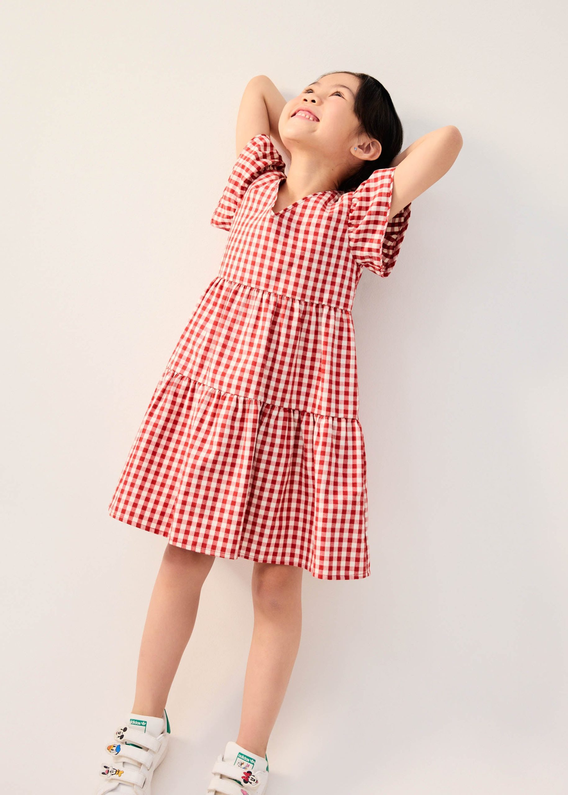 Girls' Tiered Gingham Cotton Cap Sleeve Trapeze Dress - Image 5