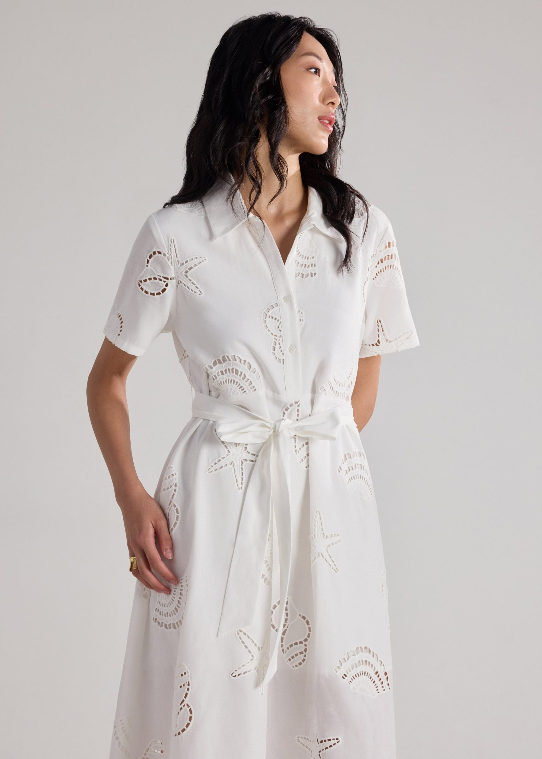 Collared Fit & Flare Dress With Sash in Tidal Escape Broderie - Image 2