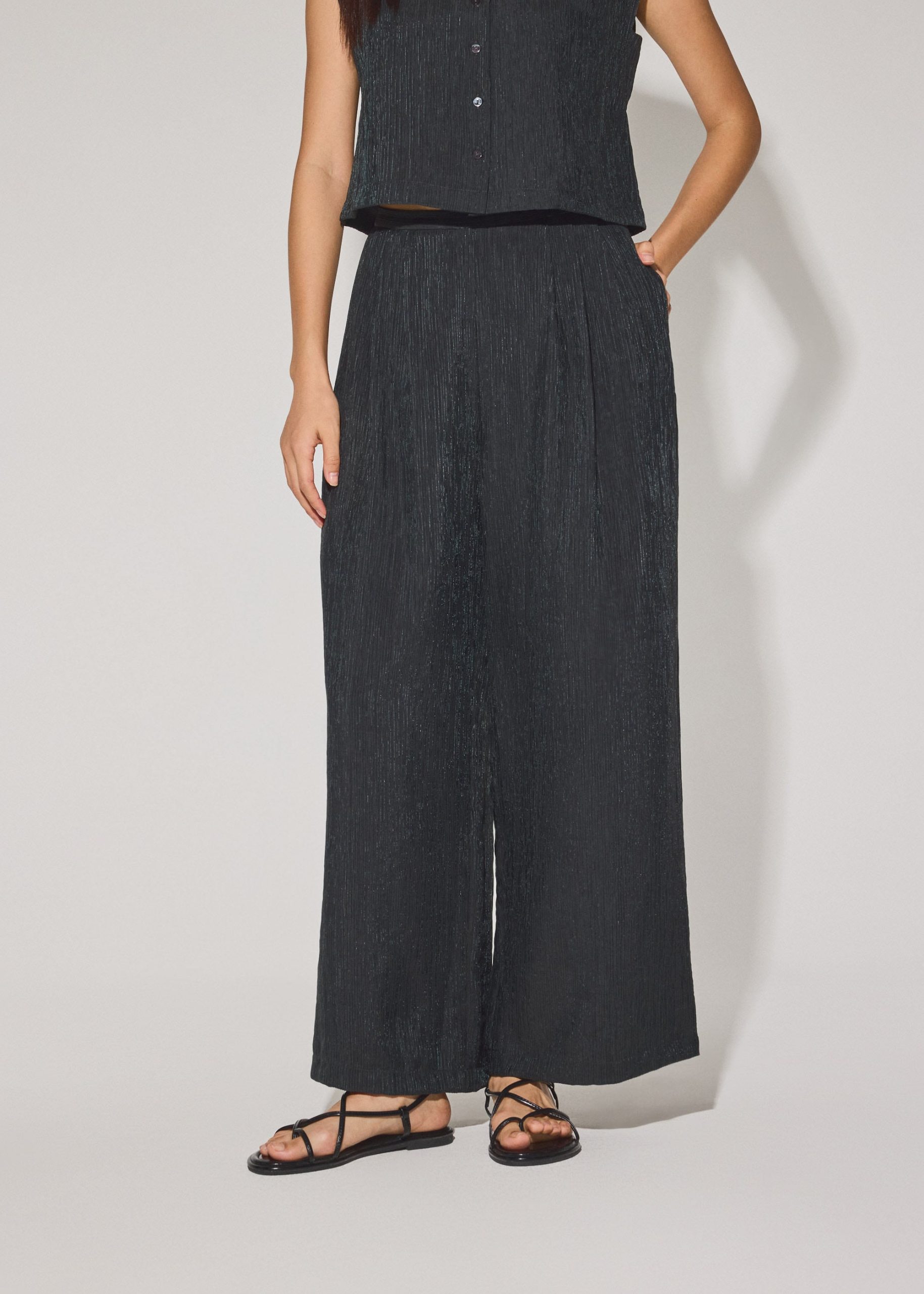 Elastic Textured Lyocell Mid Waist Straight Leg Pants - Image 3