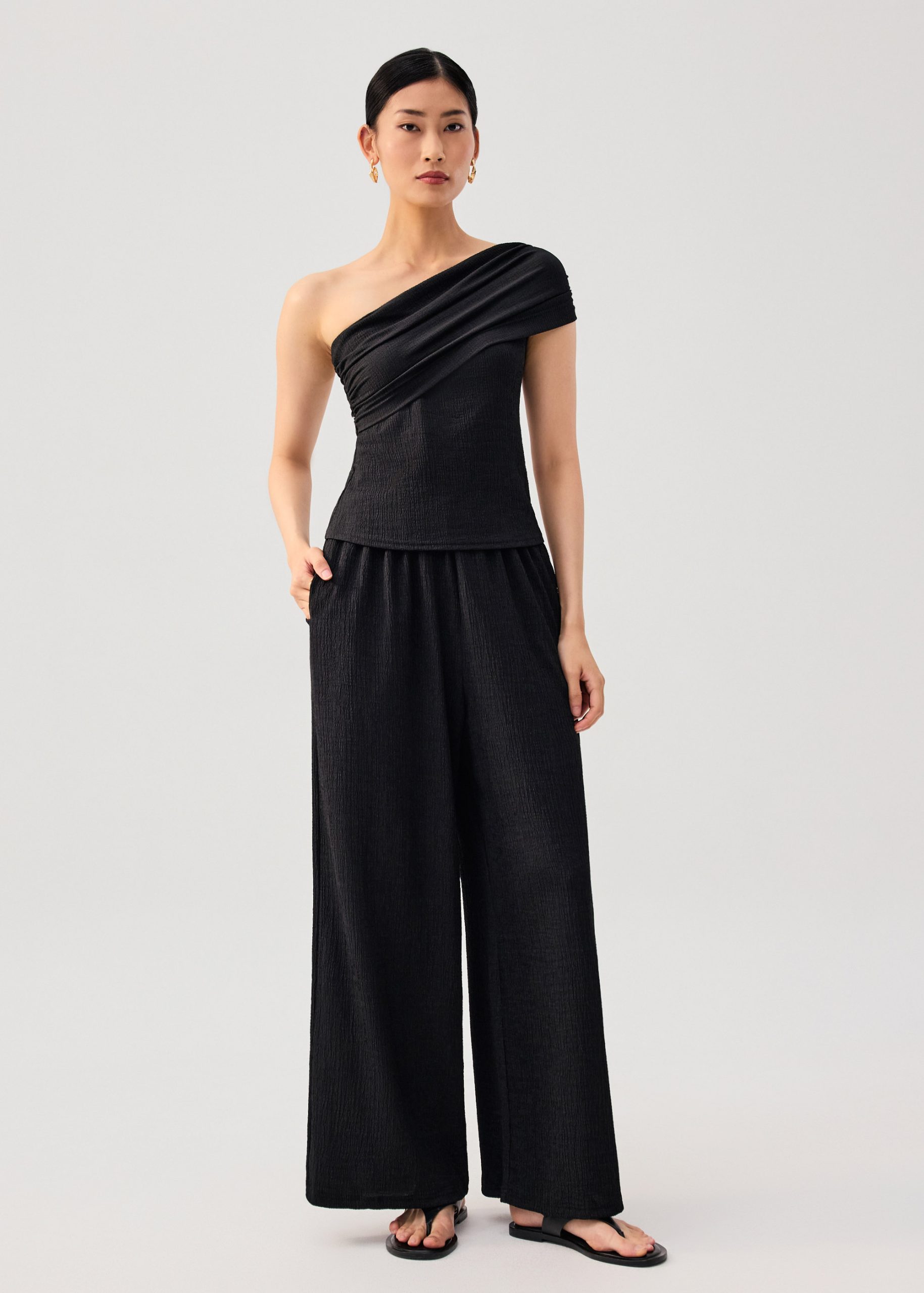 Elastic Crinkled Jersey Wide Leg Pants - Image 3