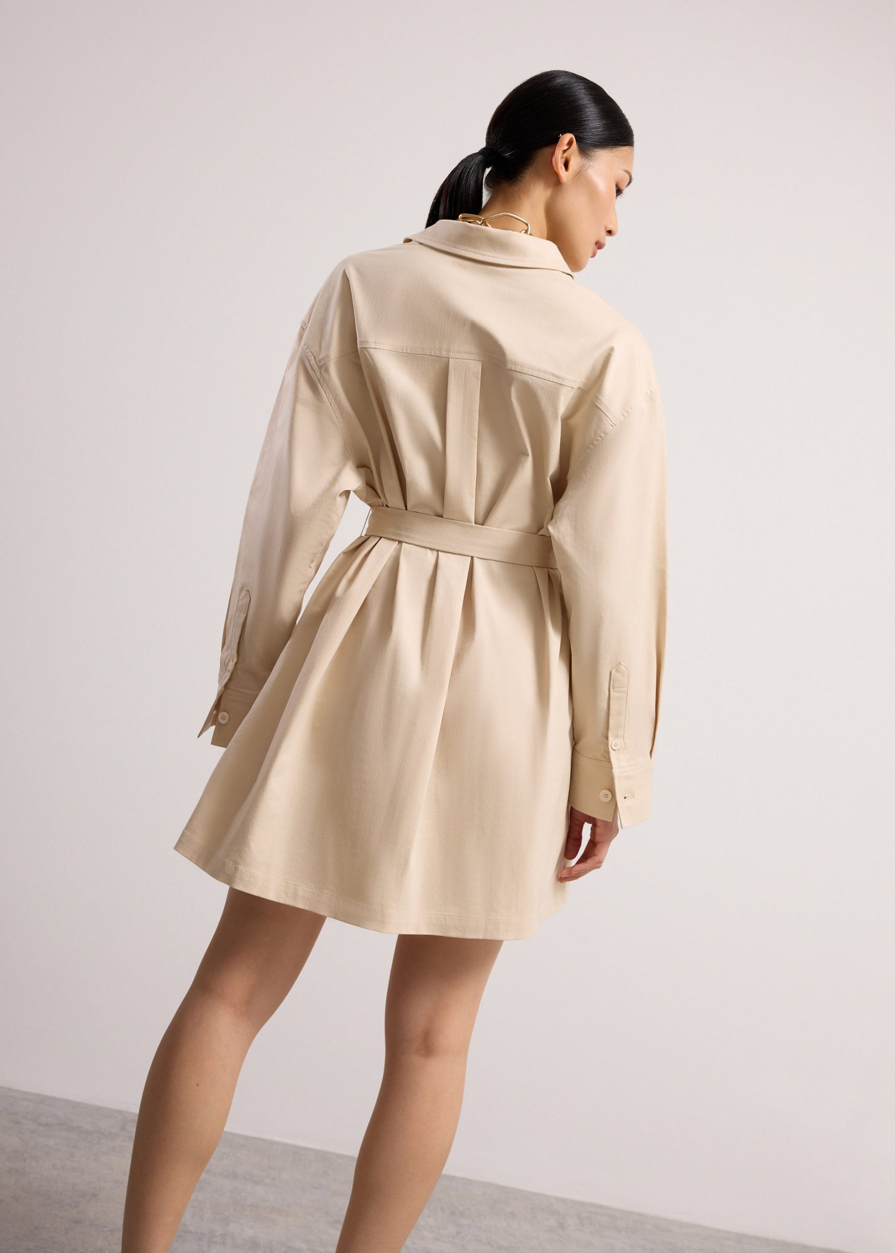 Oversized Cotton Twill Button Down Utility Shirt Dress - Image 6