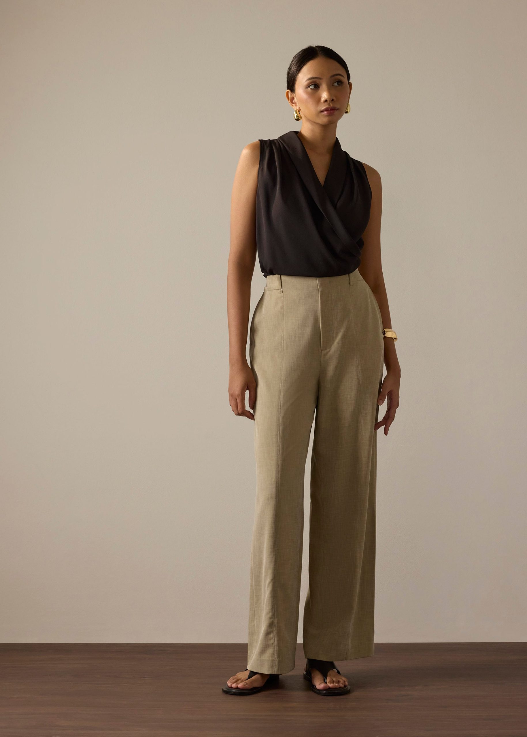 Krystal Crepe Satin Draped V-neck Top - Image 3