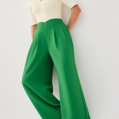 PETITE Leggy??Nadine Crepe Asymmetric Waistband Straight Leg Pants