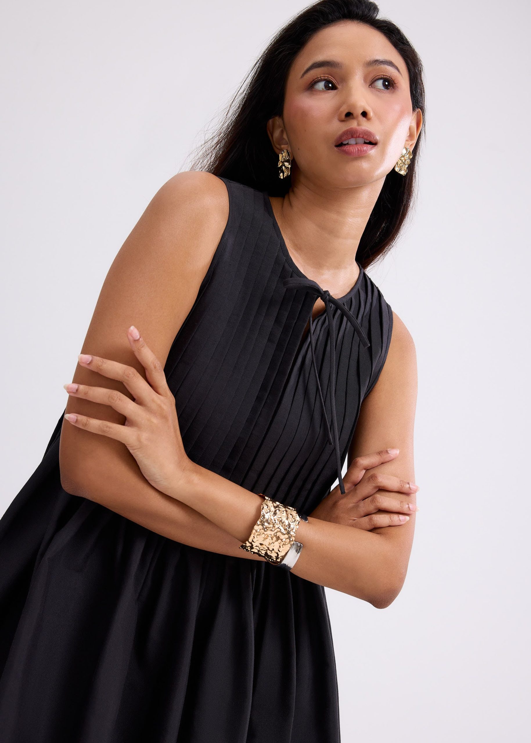 Oxford Pintuck Notched Trapeze Mini Dress - Image 7