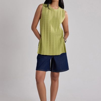 Scallop Edge Textured Knit Tunic Top