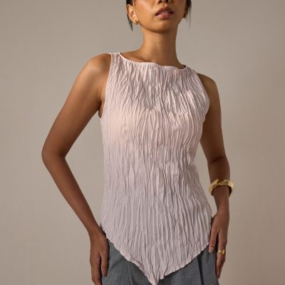 Joanne Crinkled Pleats Asymmetric Hem Top