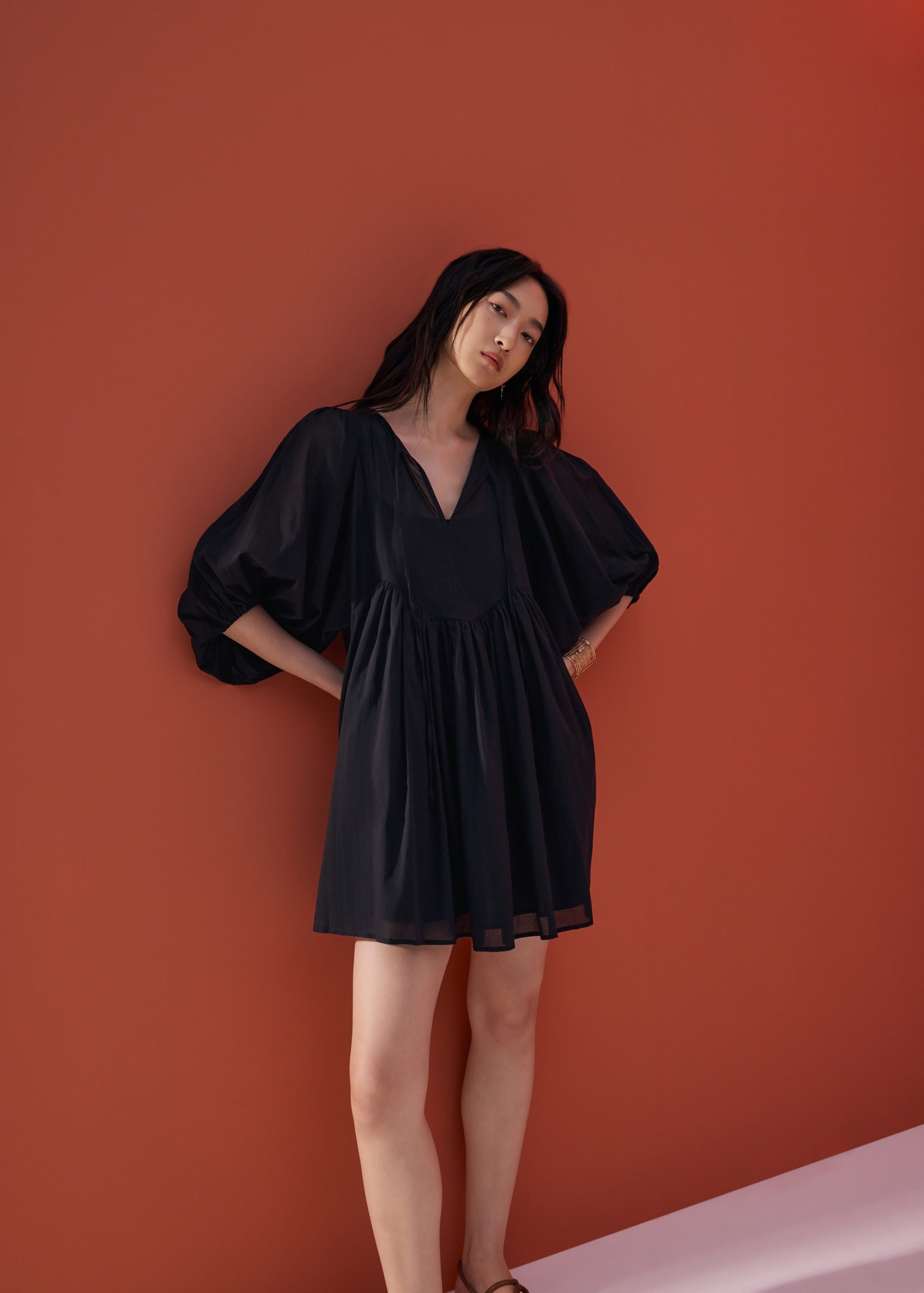 Cotton Puff Sleeve Babydoll Swing Mini Dress in Oasis Flow - Image 4