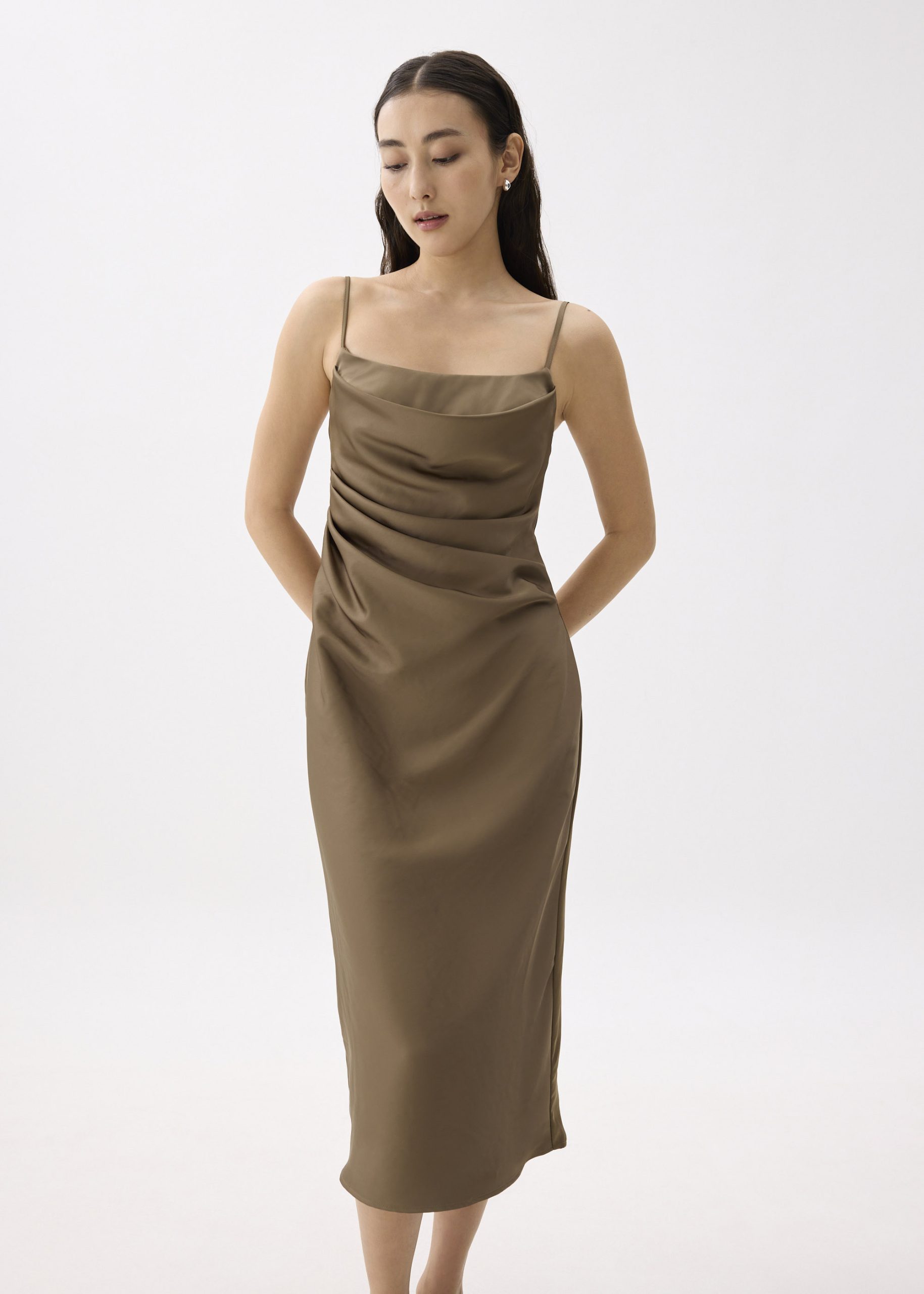 BraFree by LB Esme Satin Column Drape Midi Dress - Image 8