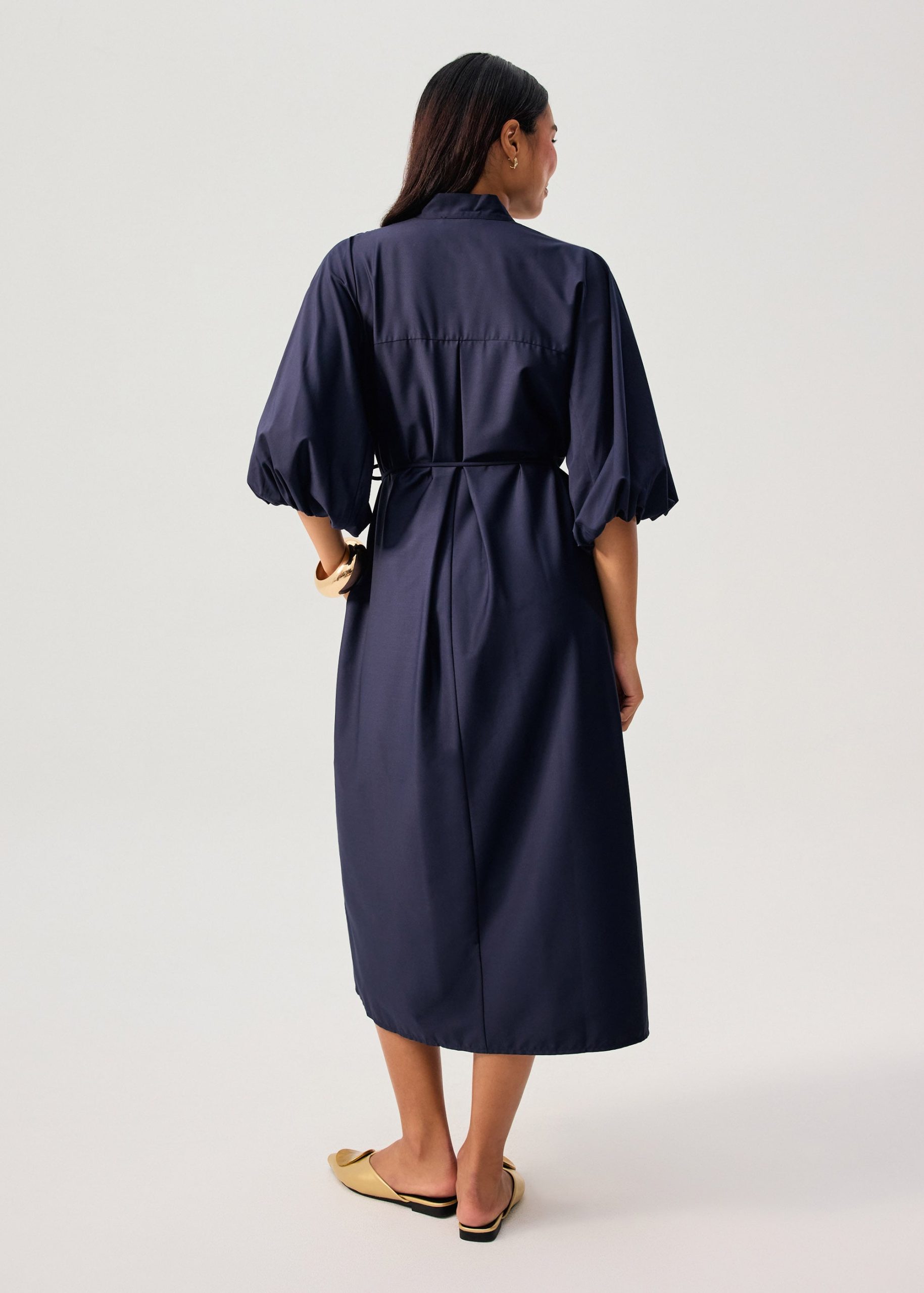 Detachable Sash Tie Puff Sleeve Cocoon Midaxi Dress - Image 5