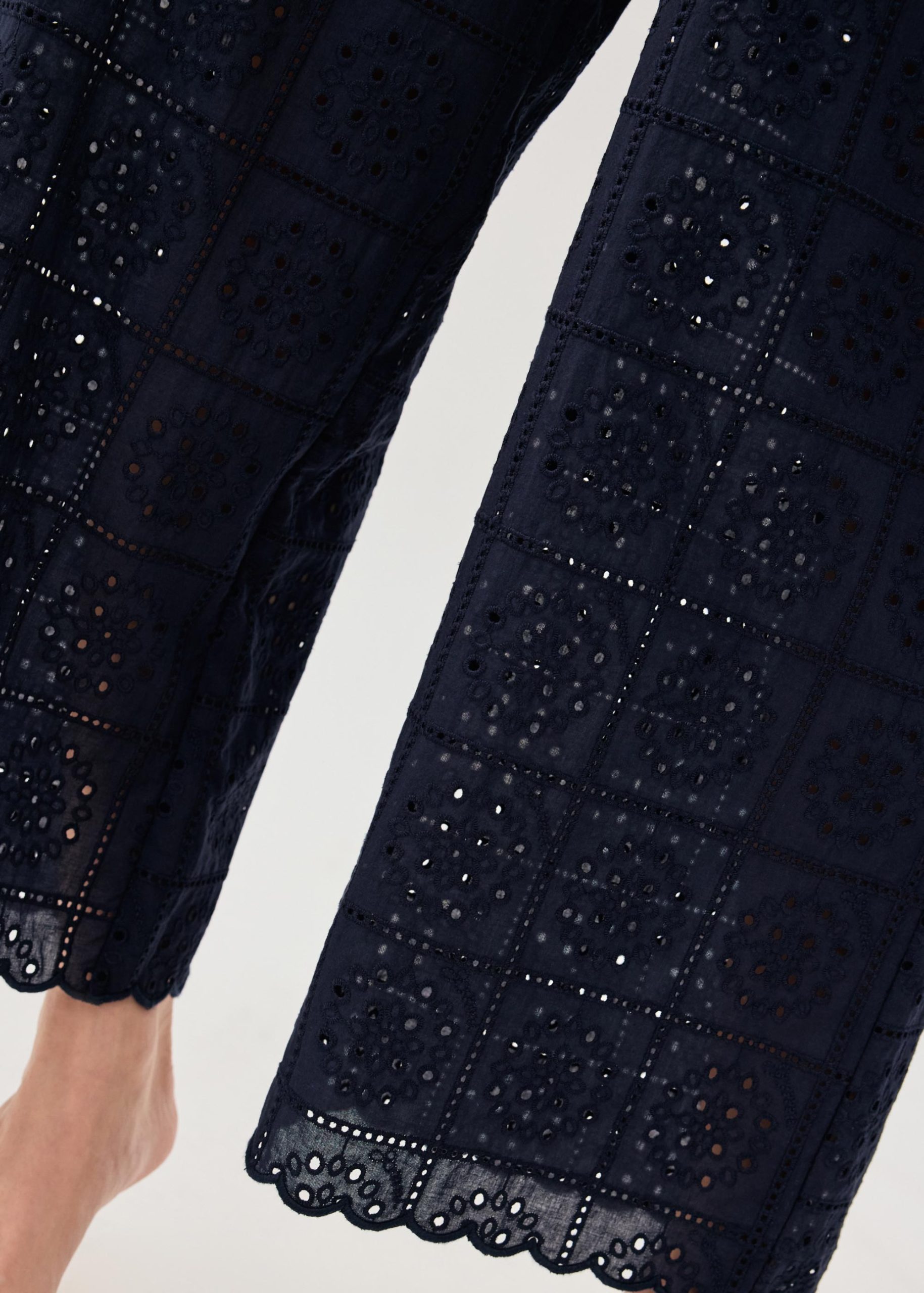 Elastic Cotton Broderie Mid Waist Straight Leg Pants - Image 11