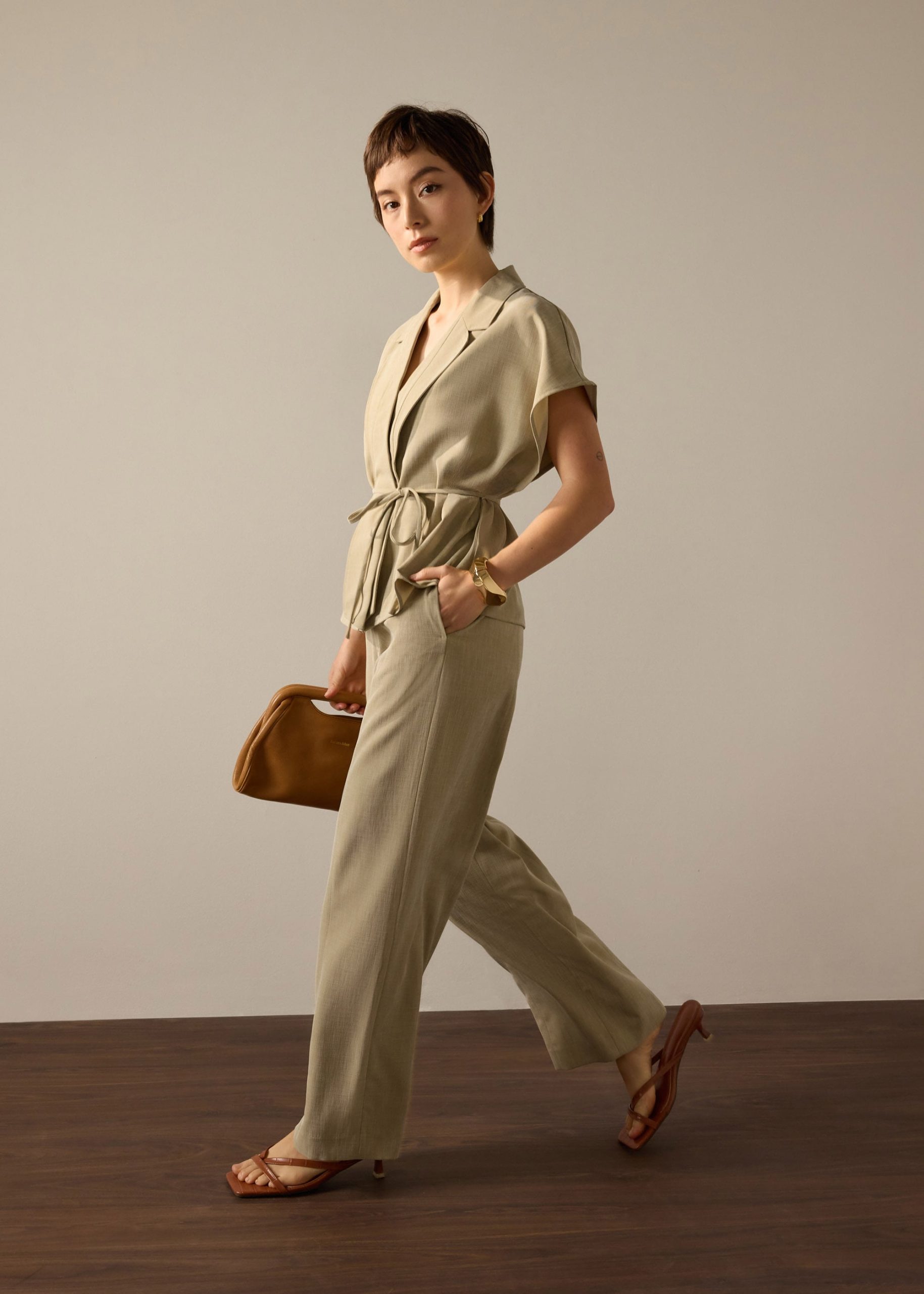 PETITE Leggy??Pia Adjustable Hem Elastic Melange Straight Leg Pants