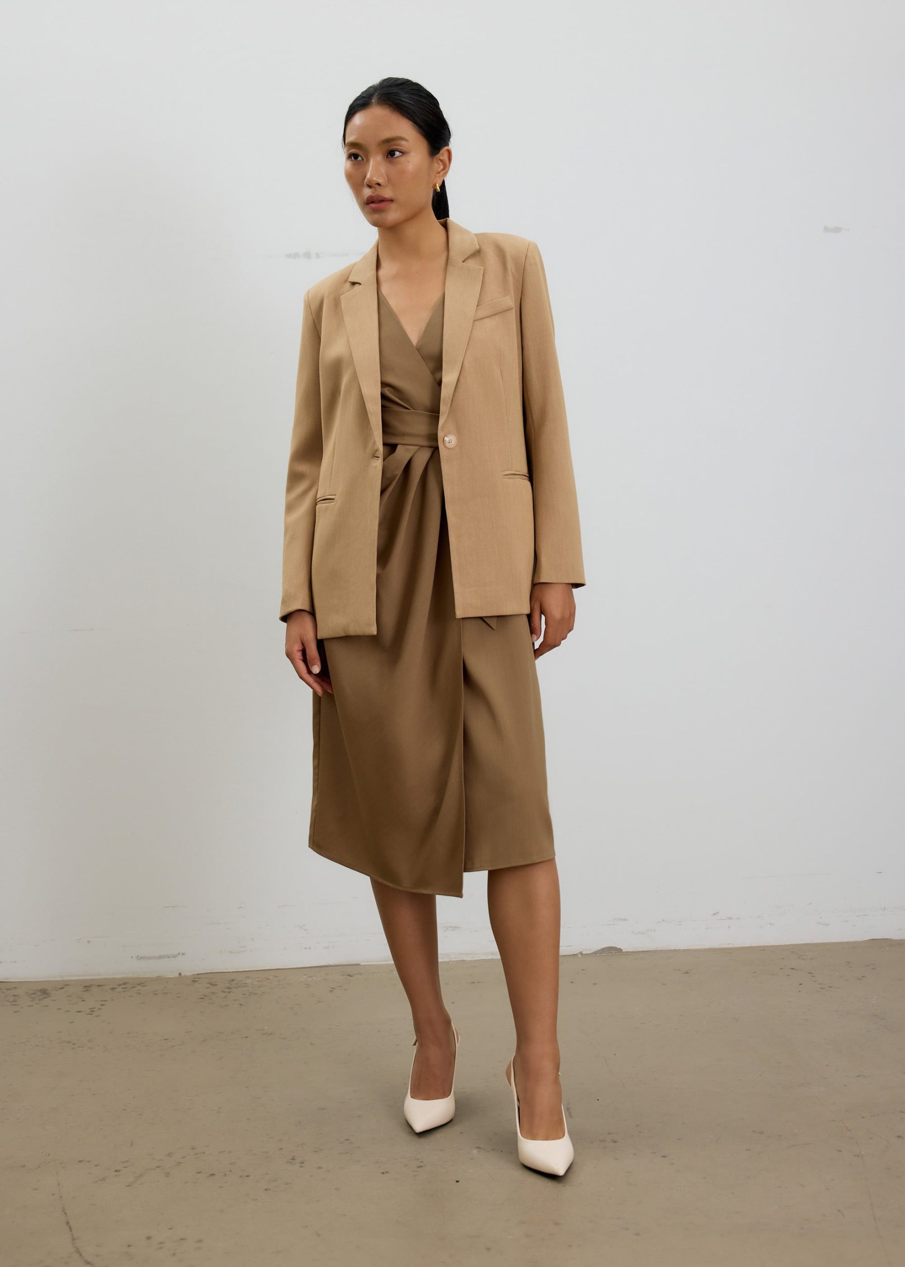 Eun V-neck Wrap Column Midi Dress - Image 10