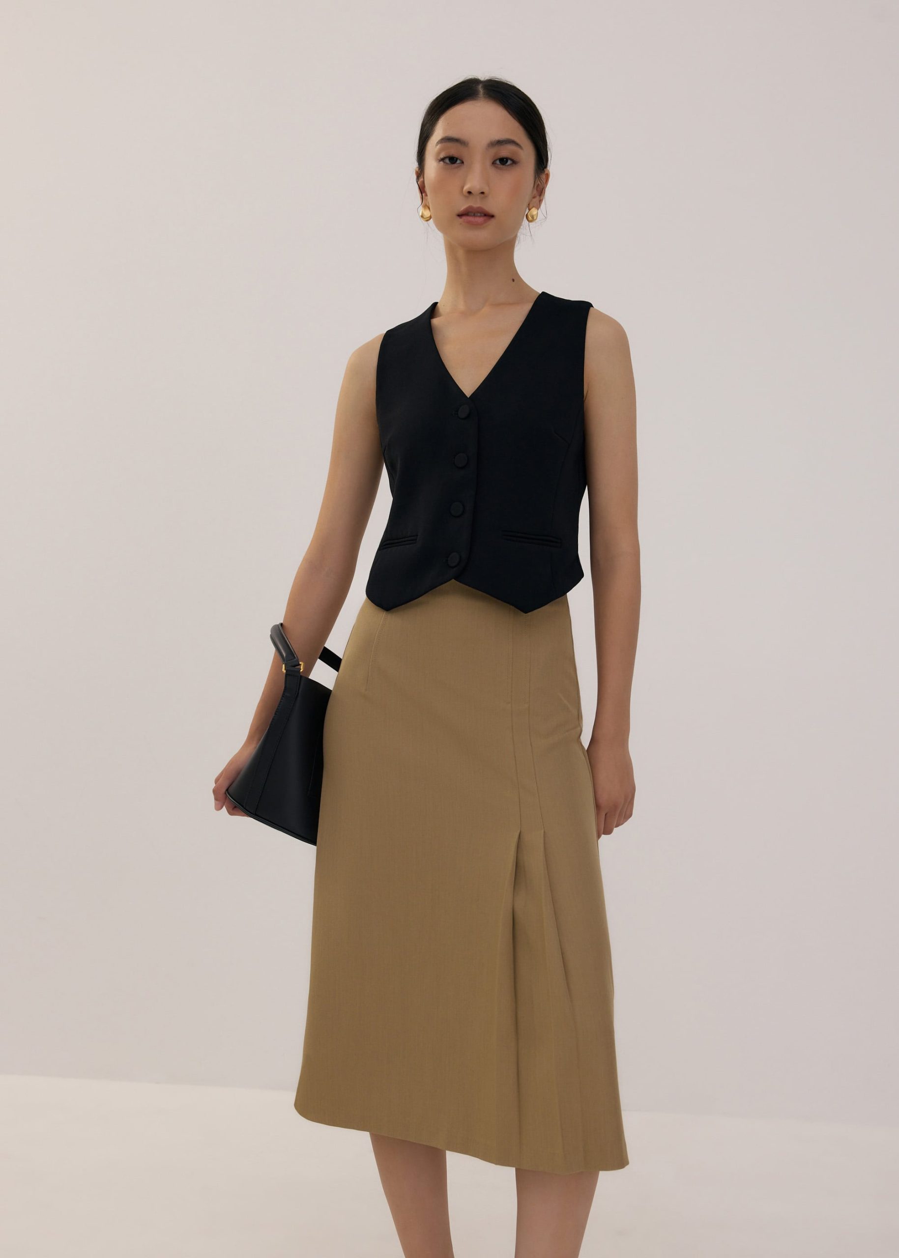 Pleated High Waist Column Midi Skirt - Image 3