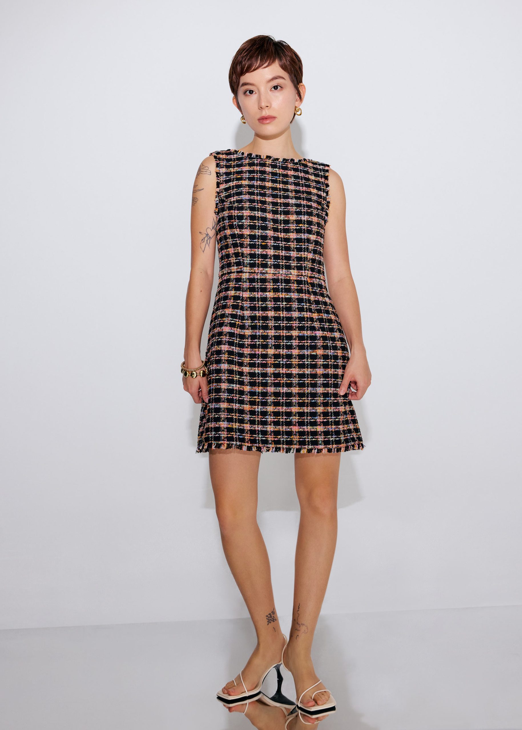 Tweed Boat Neck A-Line Mini Dress - Image 4