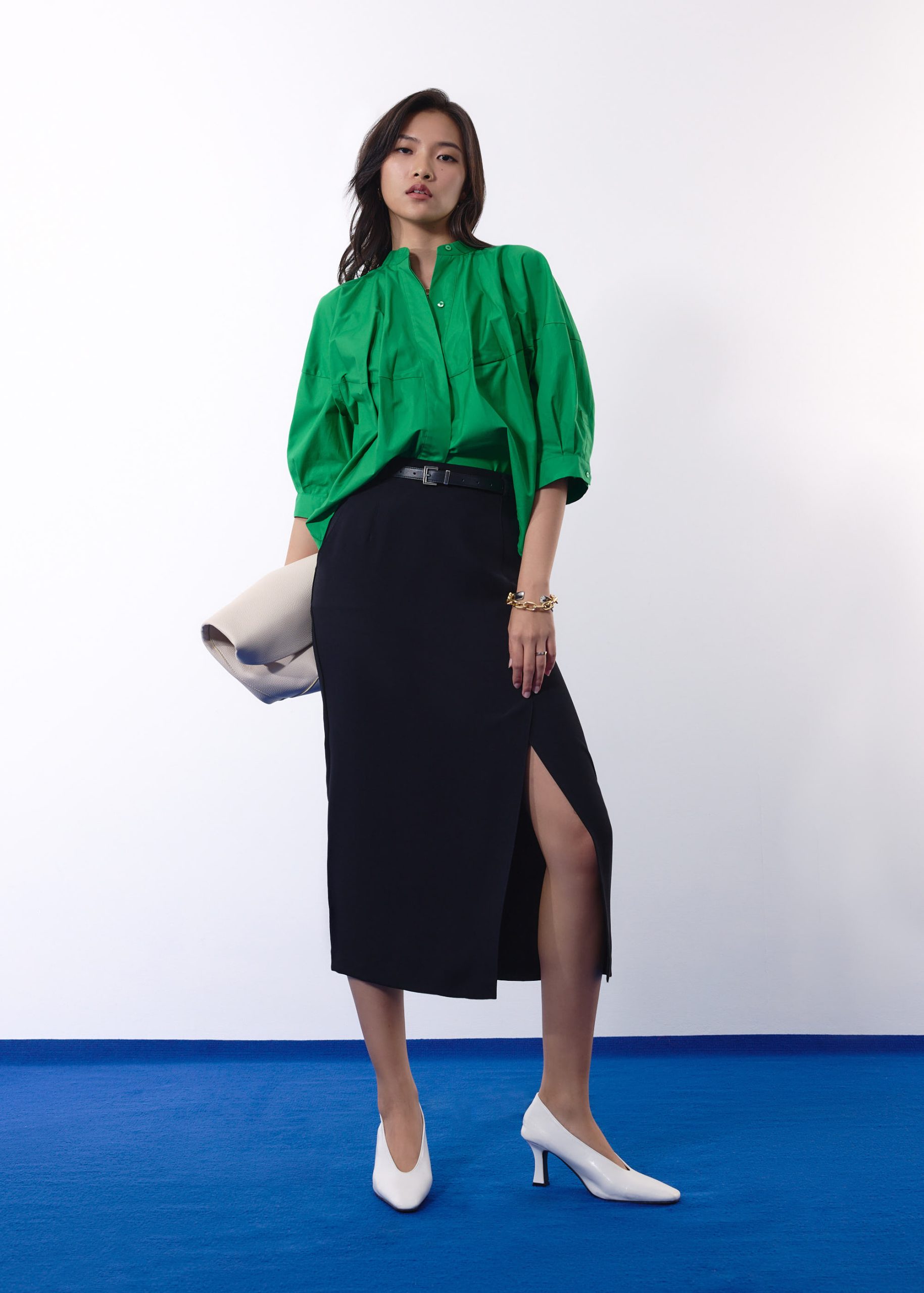 Emily Tailored Crepe Side Slit Column Midaxi Skirt - Image 3