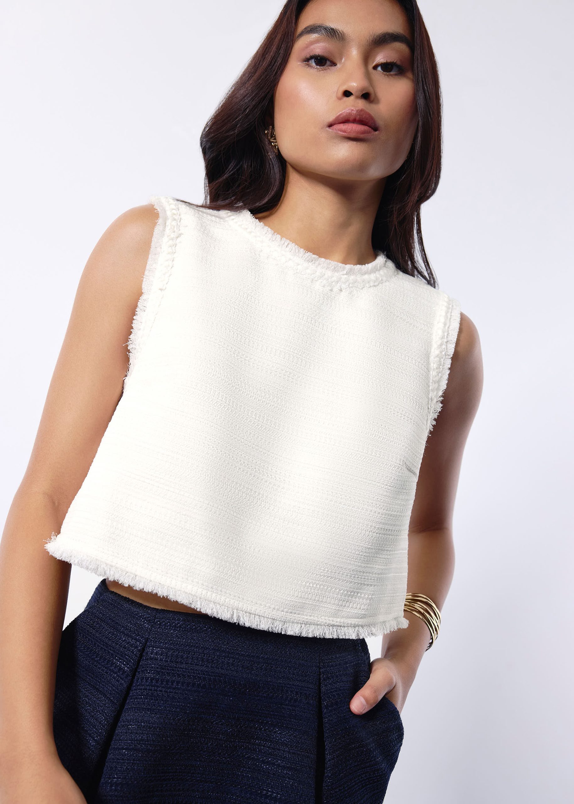 Maxine Jacquard Tweed Sleeveless Boxy Shell Top - Image 16