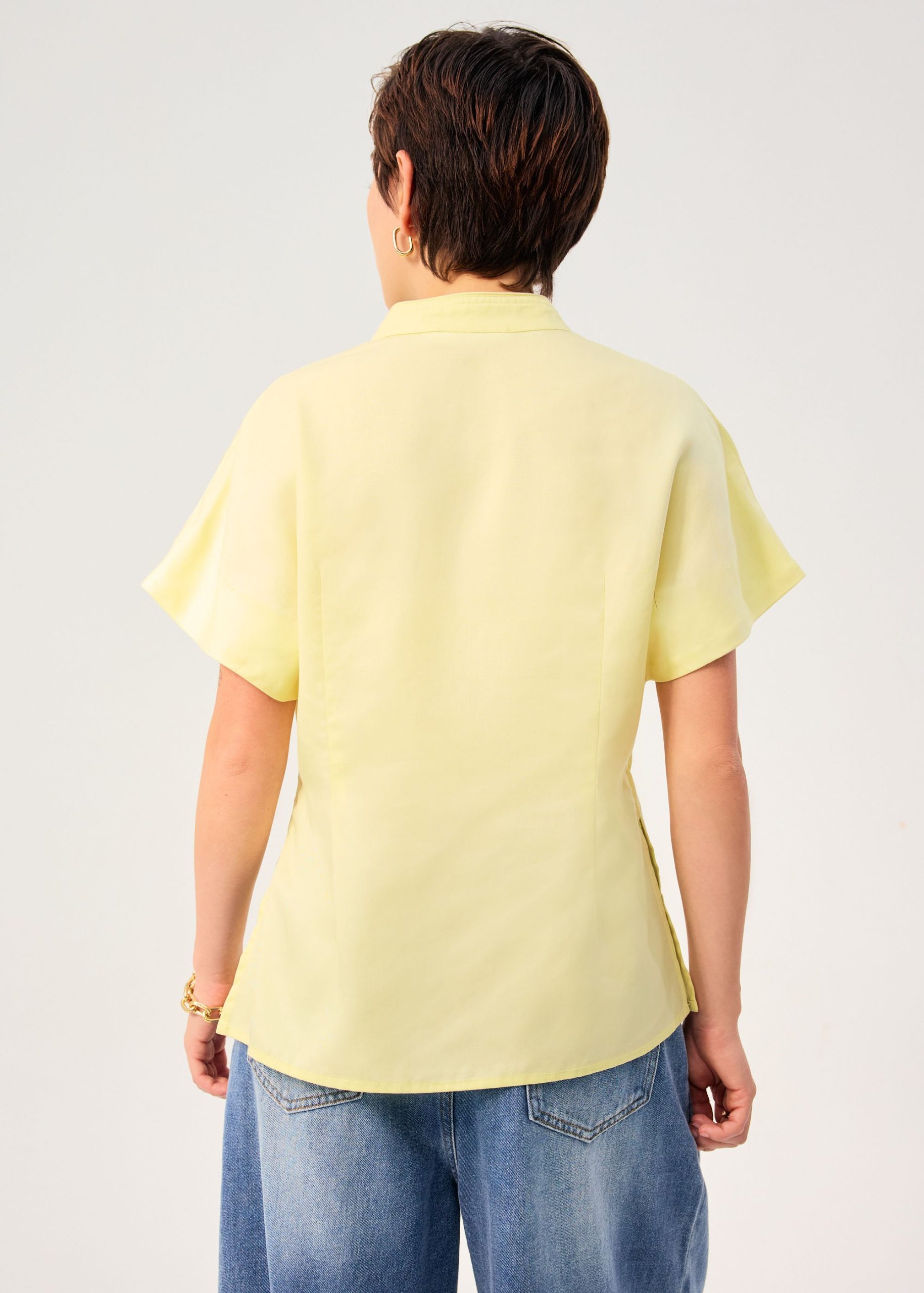 Lyocell Mandarin Collar Drop Shoulder Top - Image 11