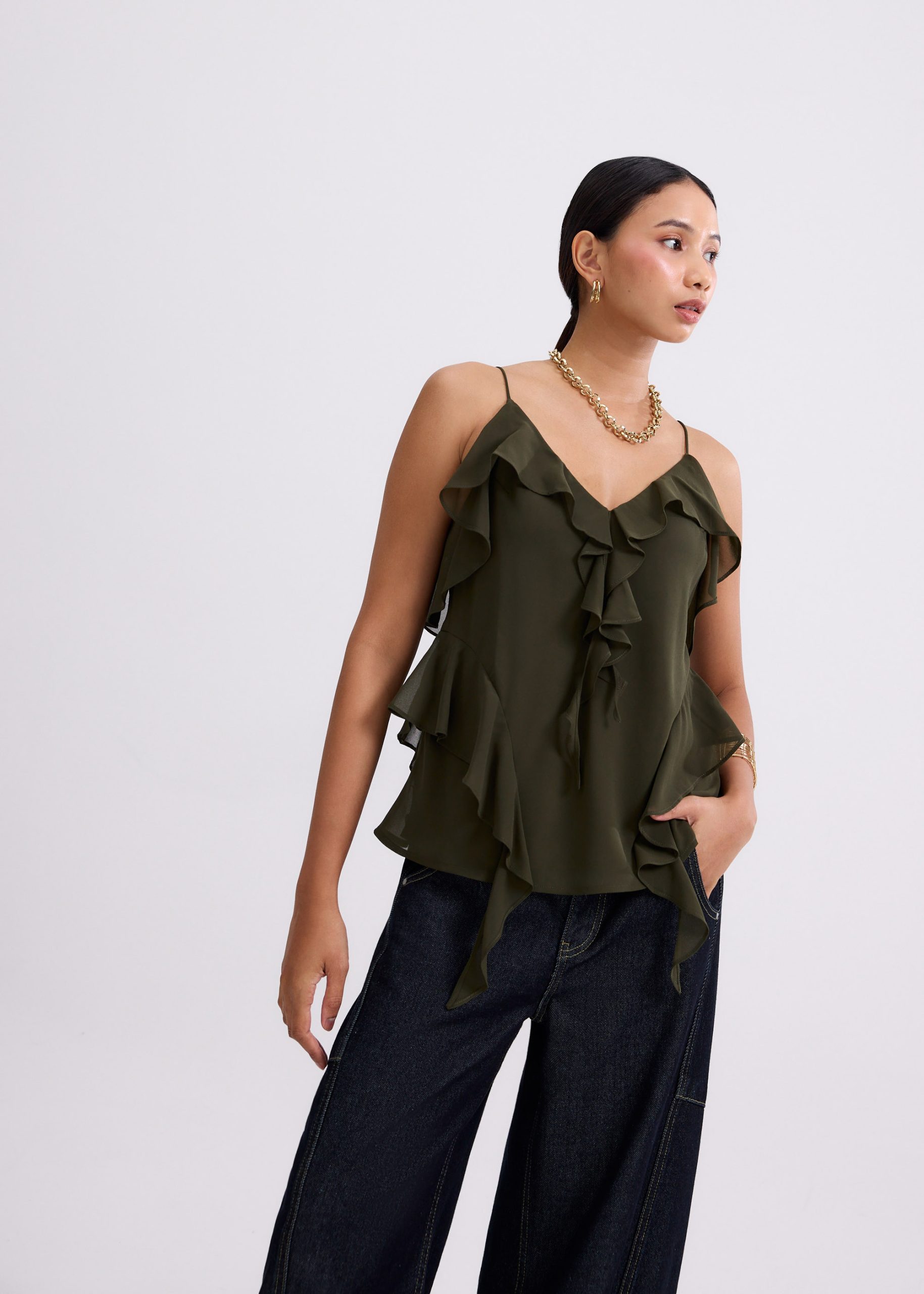 Georgette V-neck Frill Camisole - Image 9