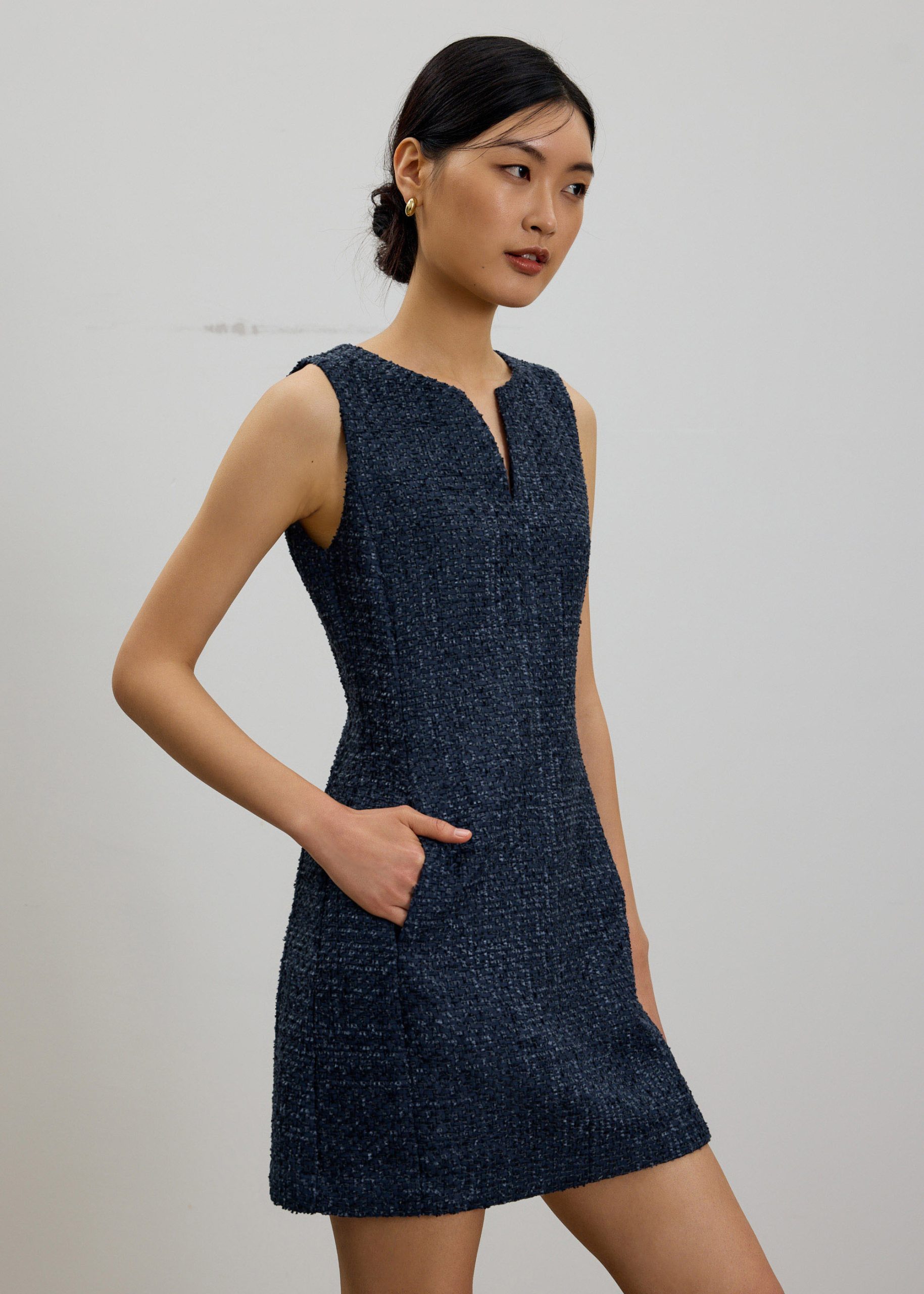 Fran Notched Ribbon Tweed Shift Mini Dress - Image 10