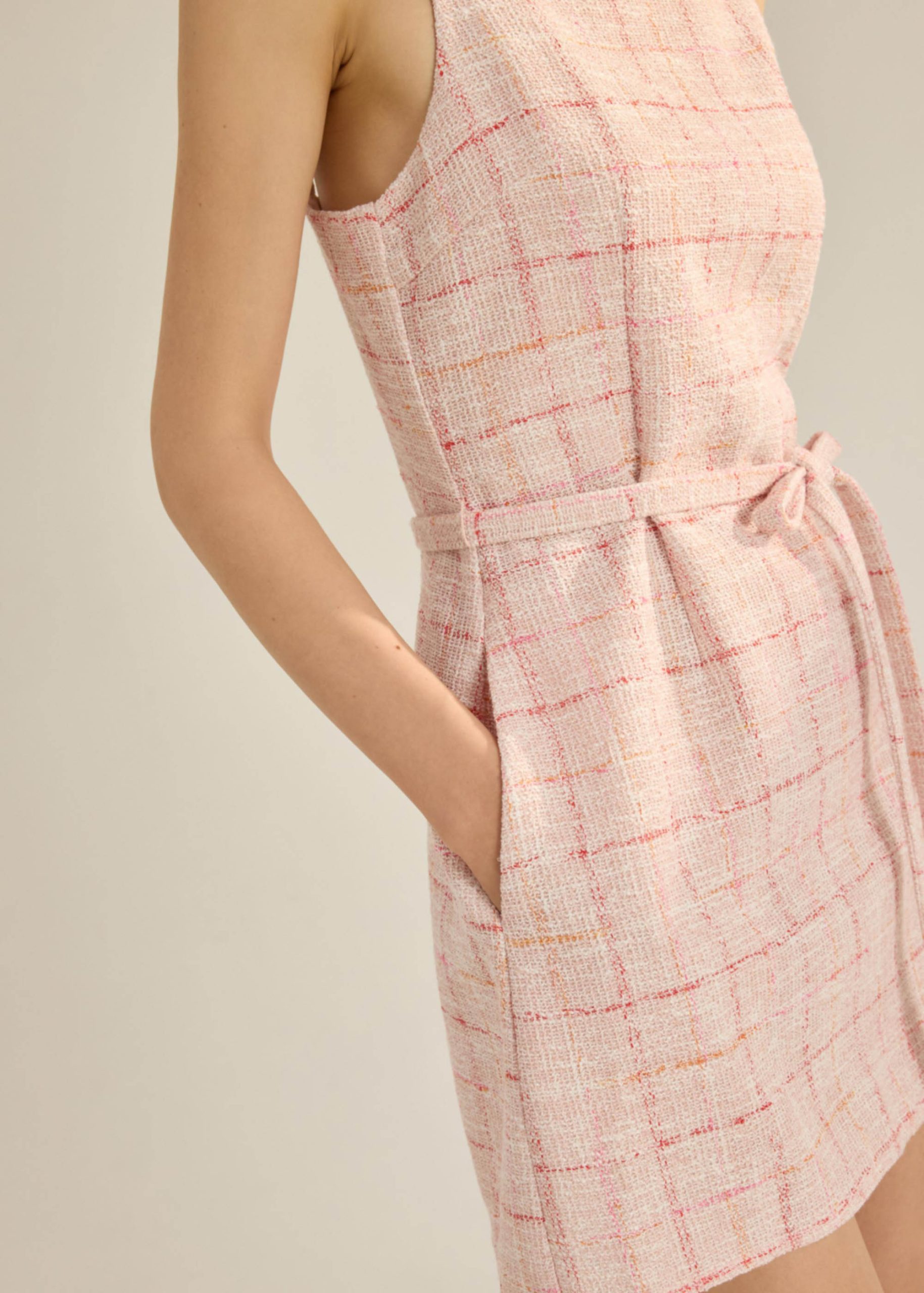 Tweed A-Line Dress With Sash - Image 10