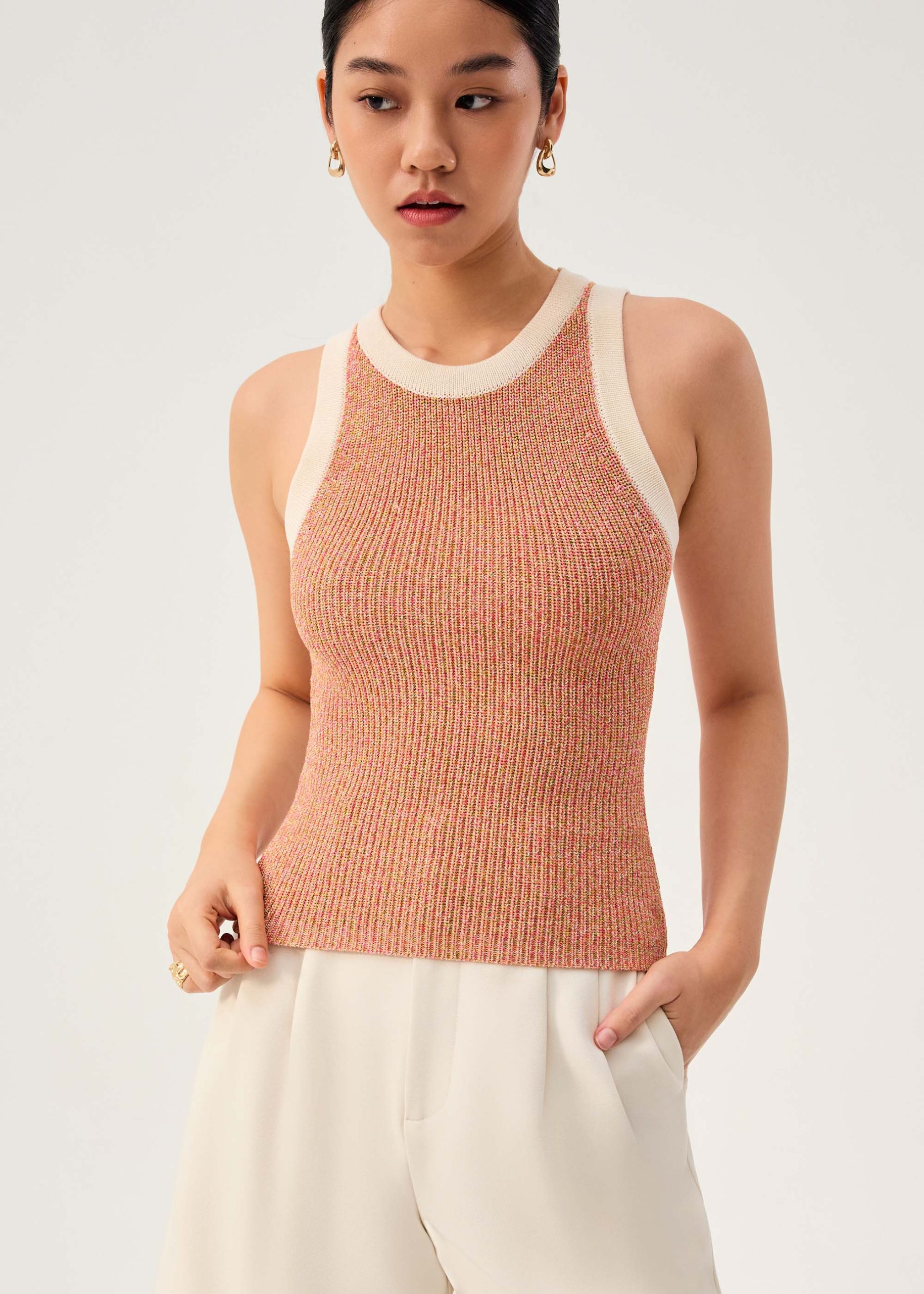 Contrast Piping Knit Racerback Tank - Image 7