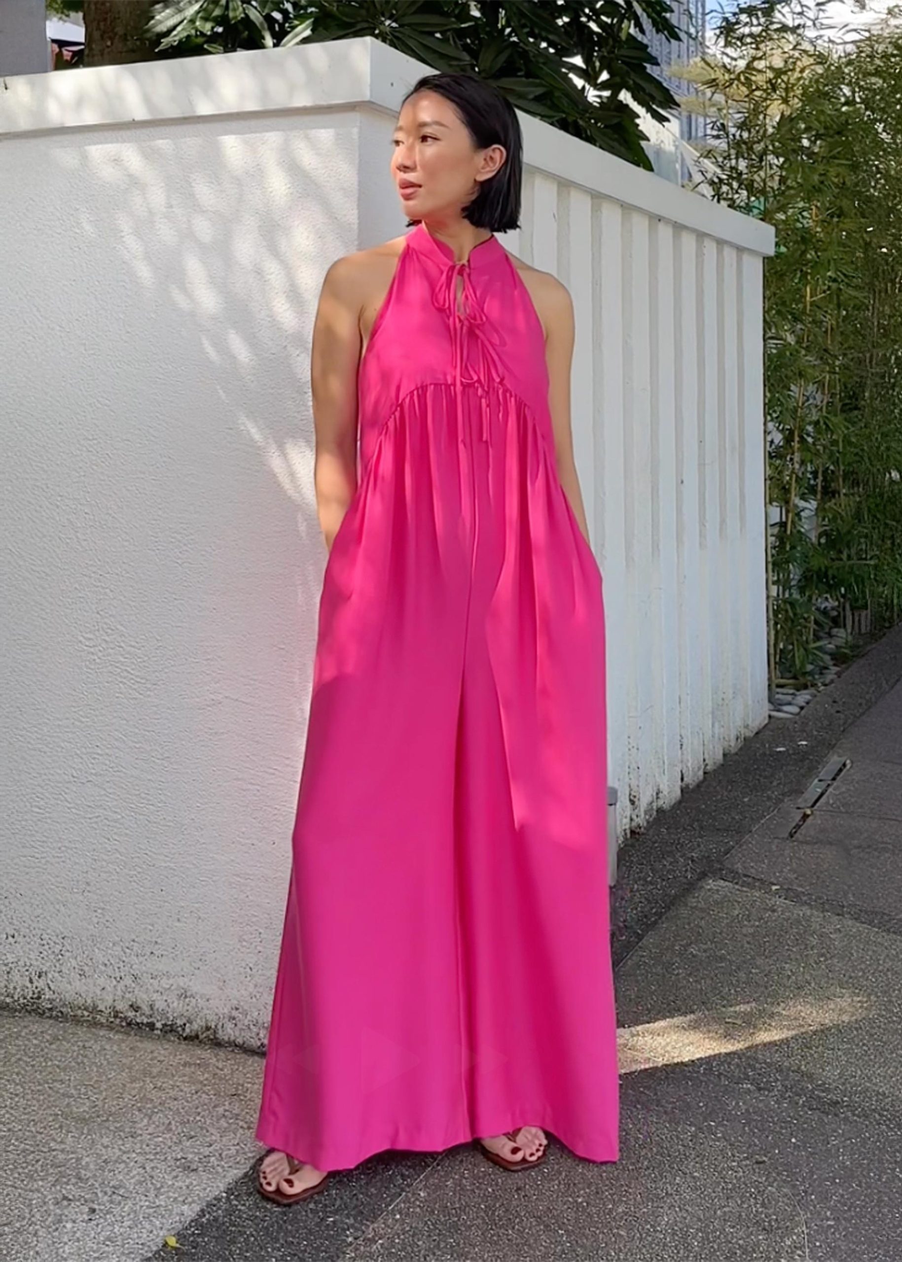 Lyocell Mandarin Collar Wide Leg Jumpsuit - Image 2