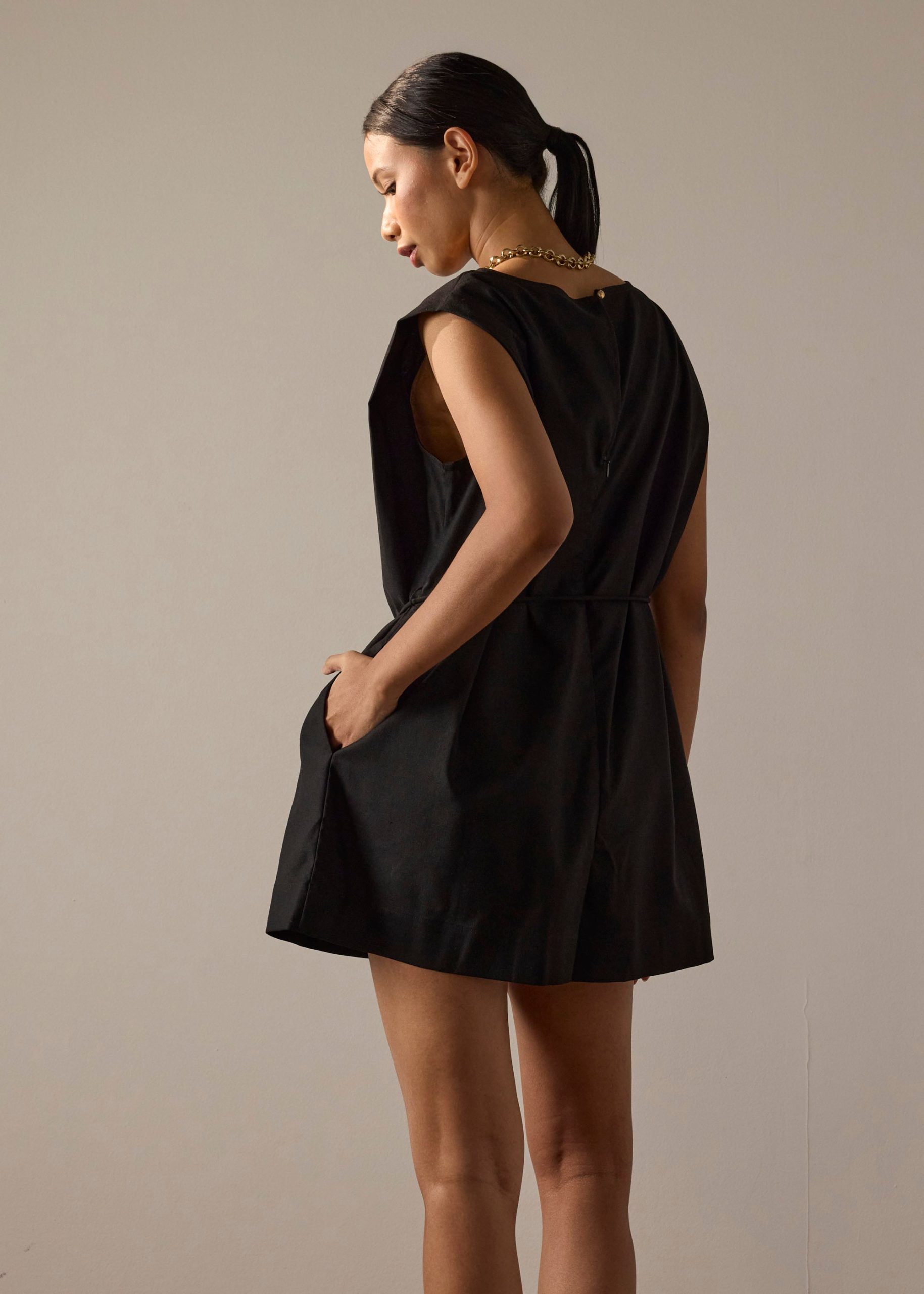 Linen A-Line Romper With Belt - Image 3