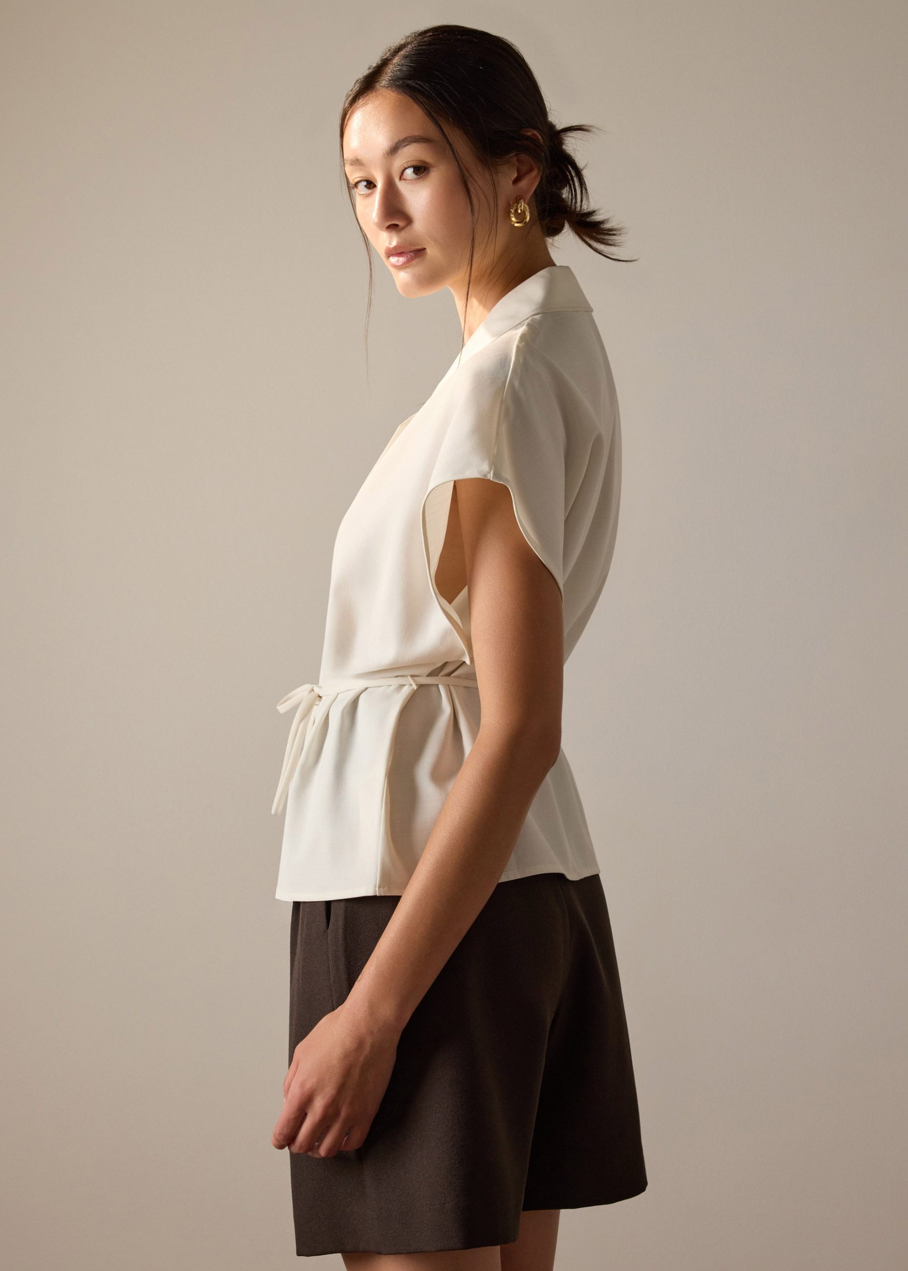 Vina Detachable Sash Melange Front Wrap Top - Image 7