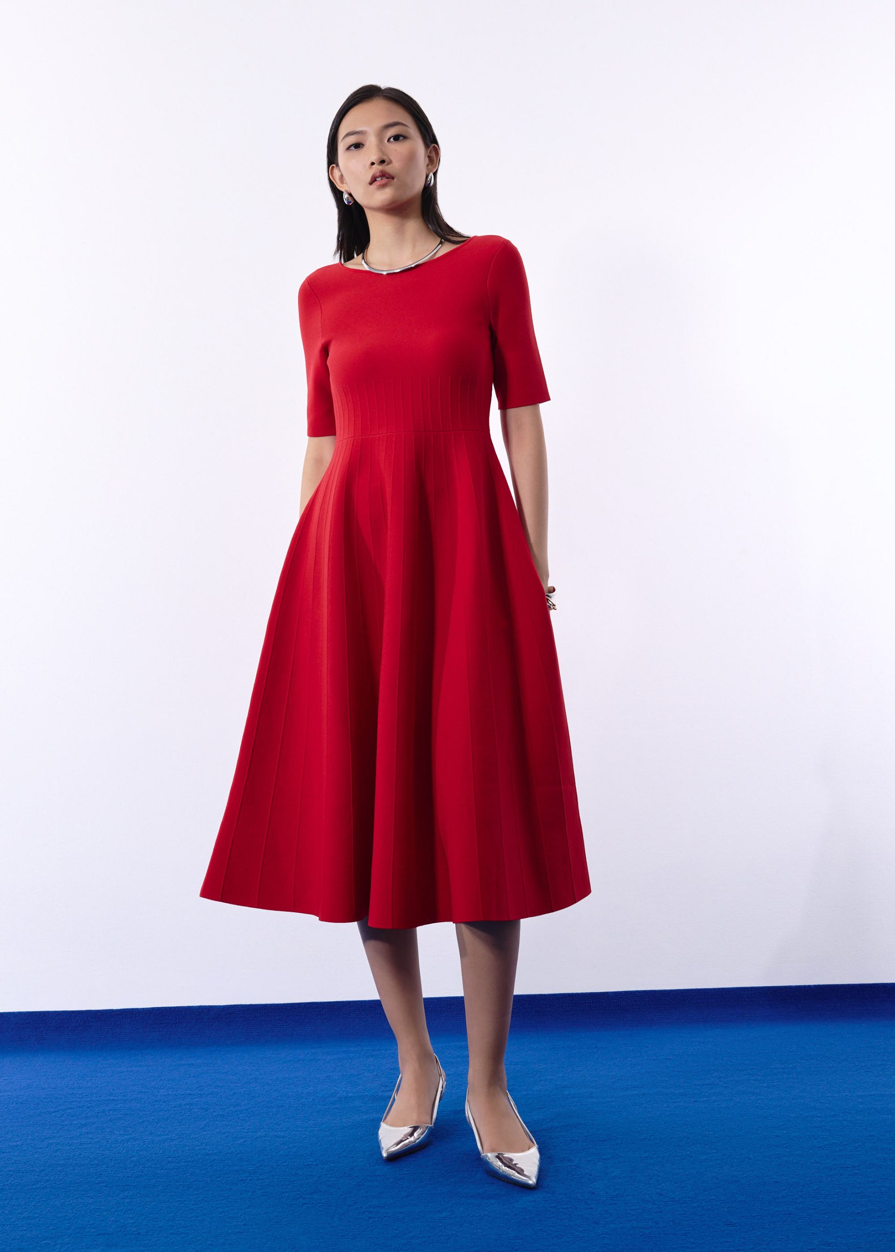 Mutya Contour Knit Boat Neck Fit & Flare Midi Dress - Image 8