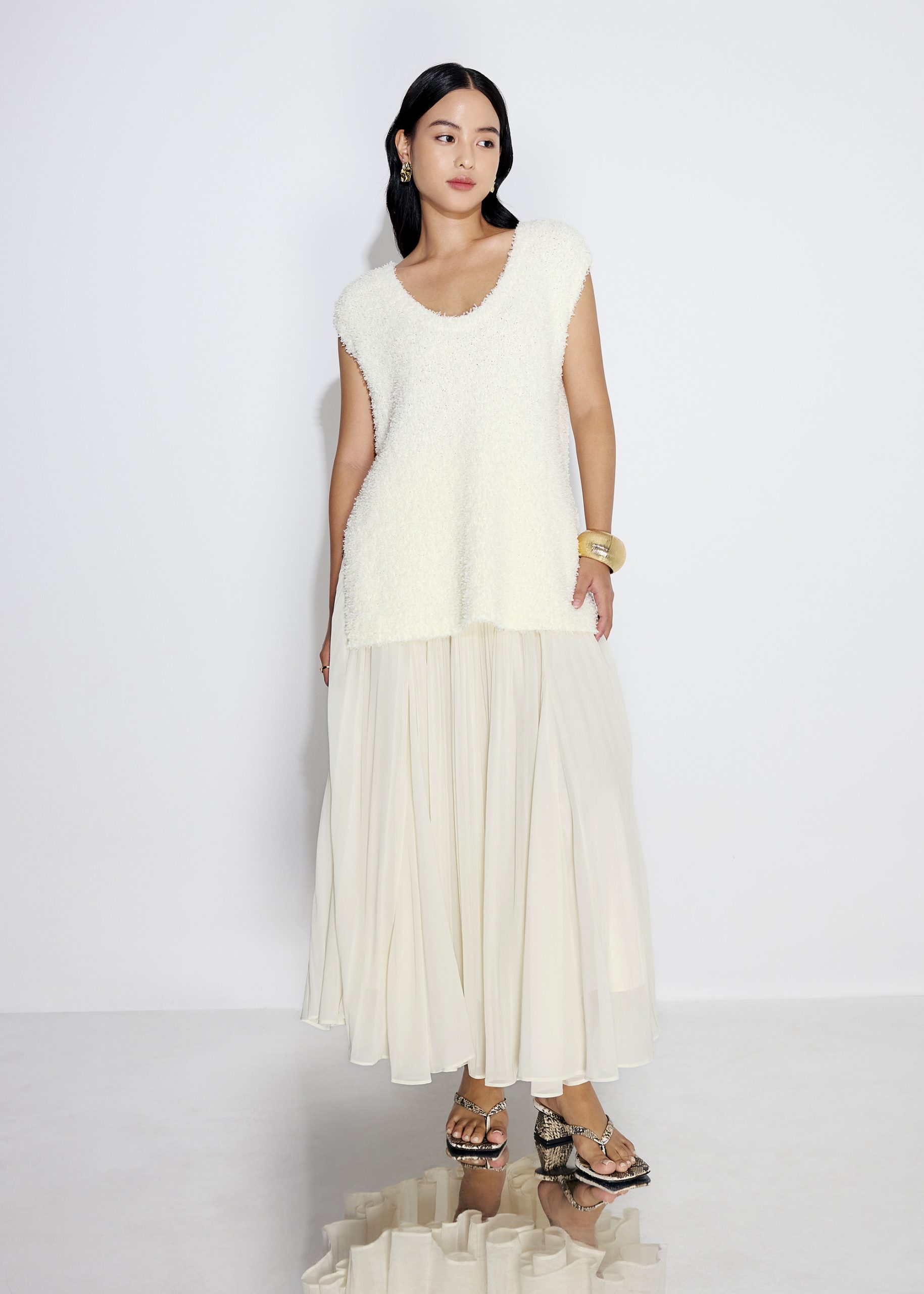 Elastic Pleated Flare Midaxi Skirt - Image 12