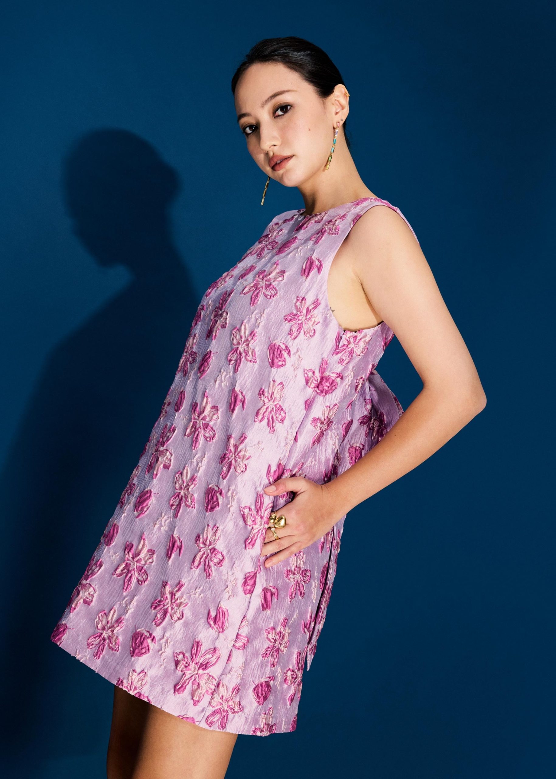 Detachable Ribbon Floral Jacquard Mini Dress - Image 9