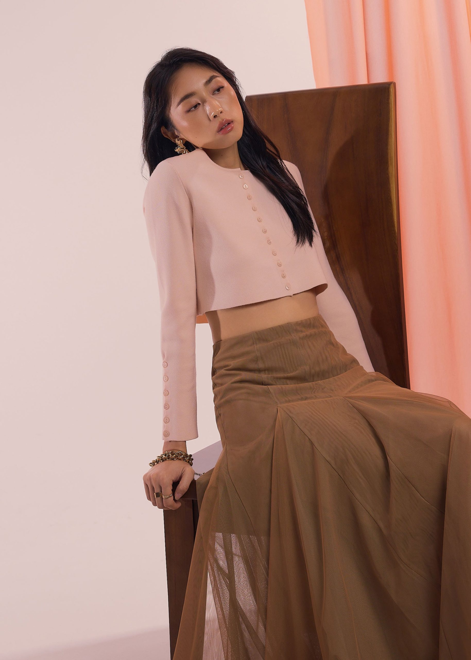 Elastic Mesh Flare Maxi Skirt - Image 4