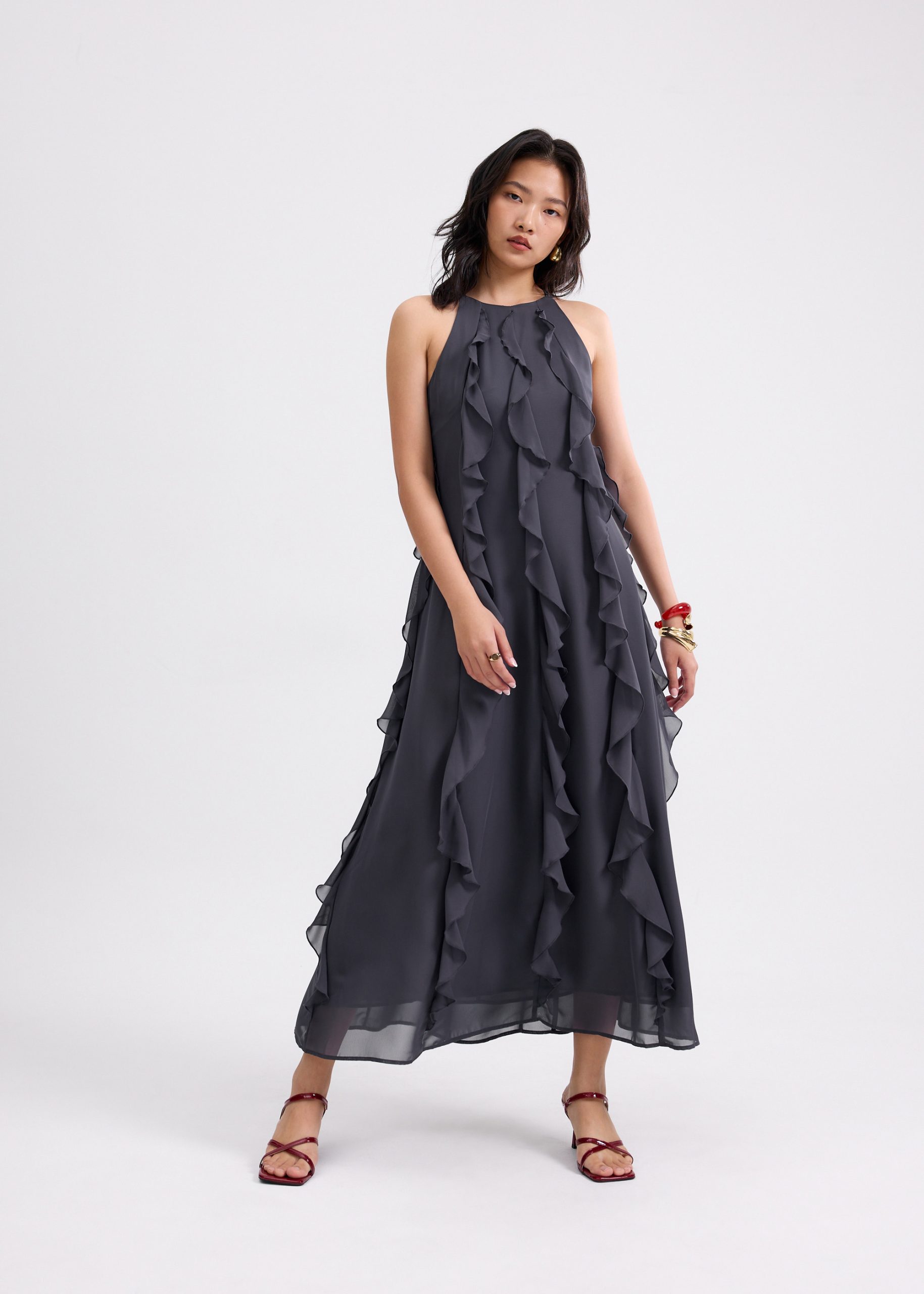 Georgette Halter Trapeze Frill Maxi Dress - Image 7