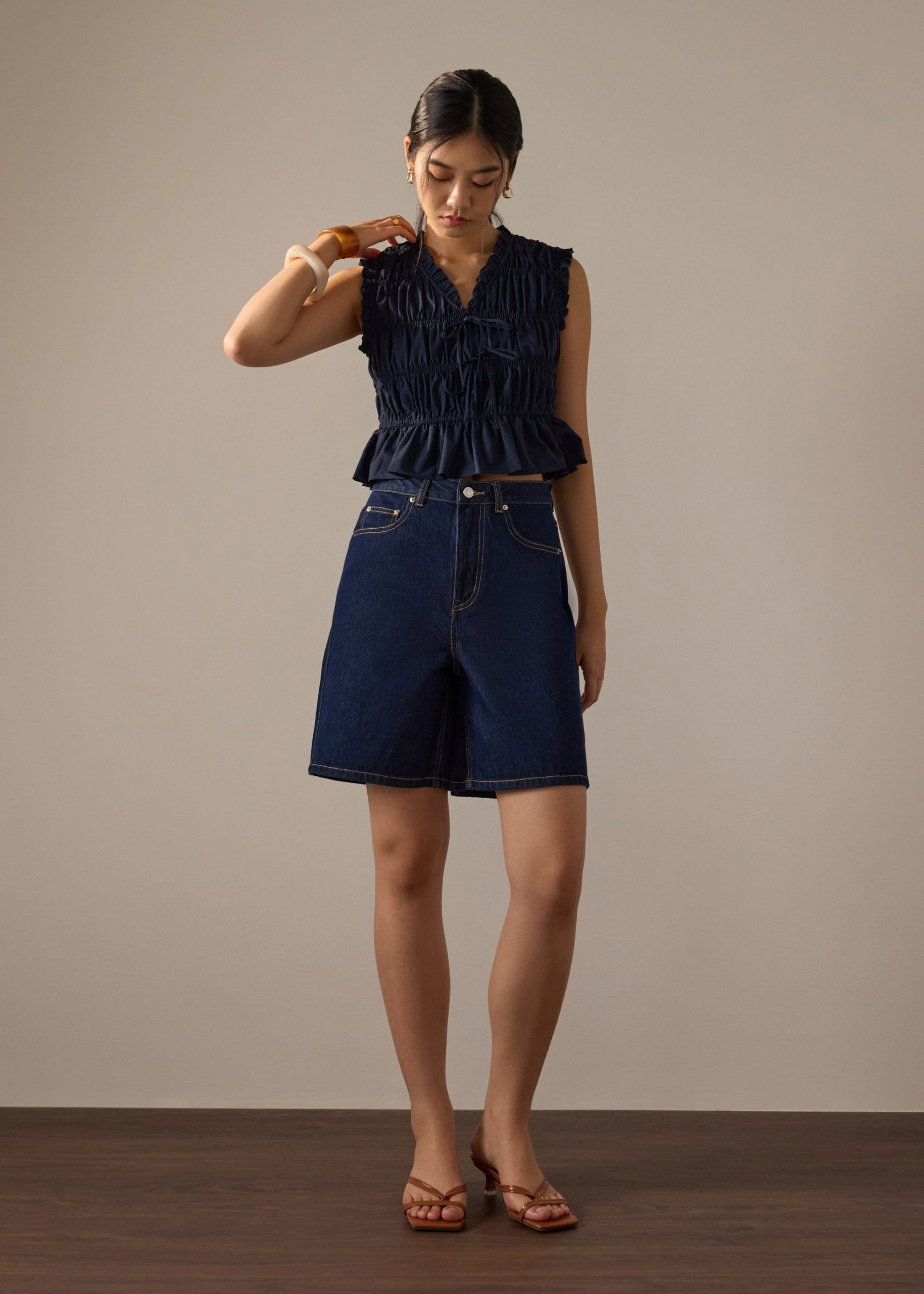 Smocked Fitted Peplum Top - Image 3