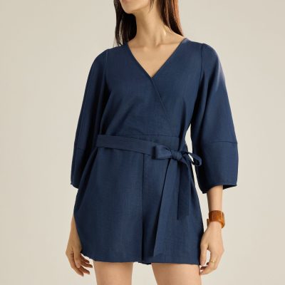 Cocoon Sleeve A-Line Romper With Sash