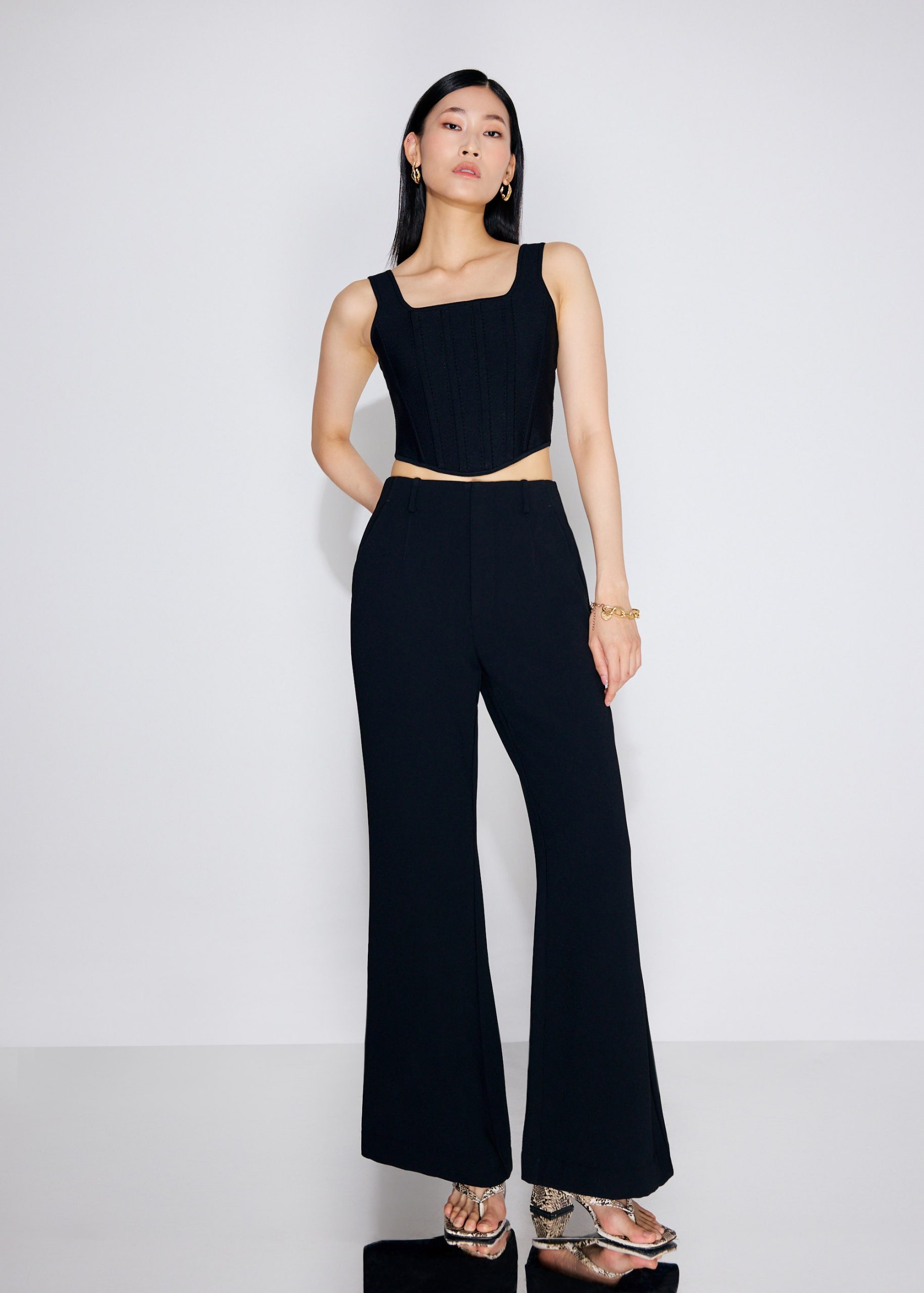 Knit Square Neck Fitted Crop Bustier Top - Image 7
