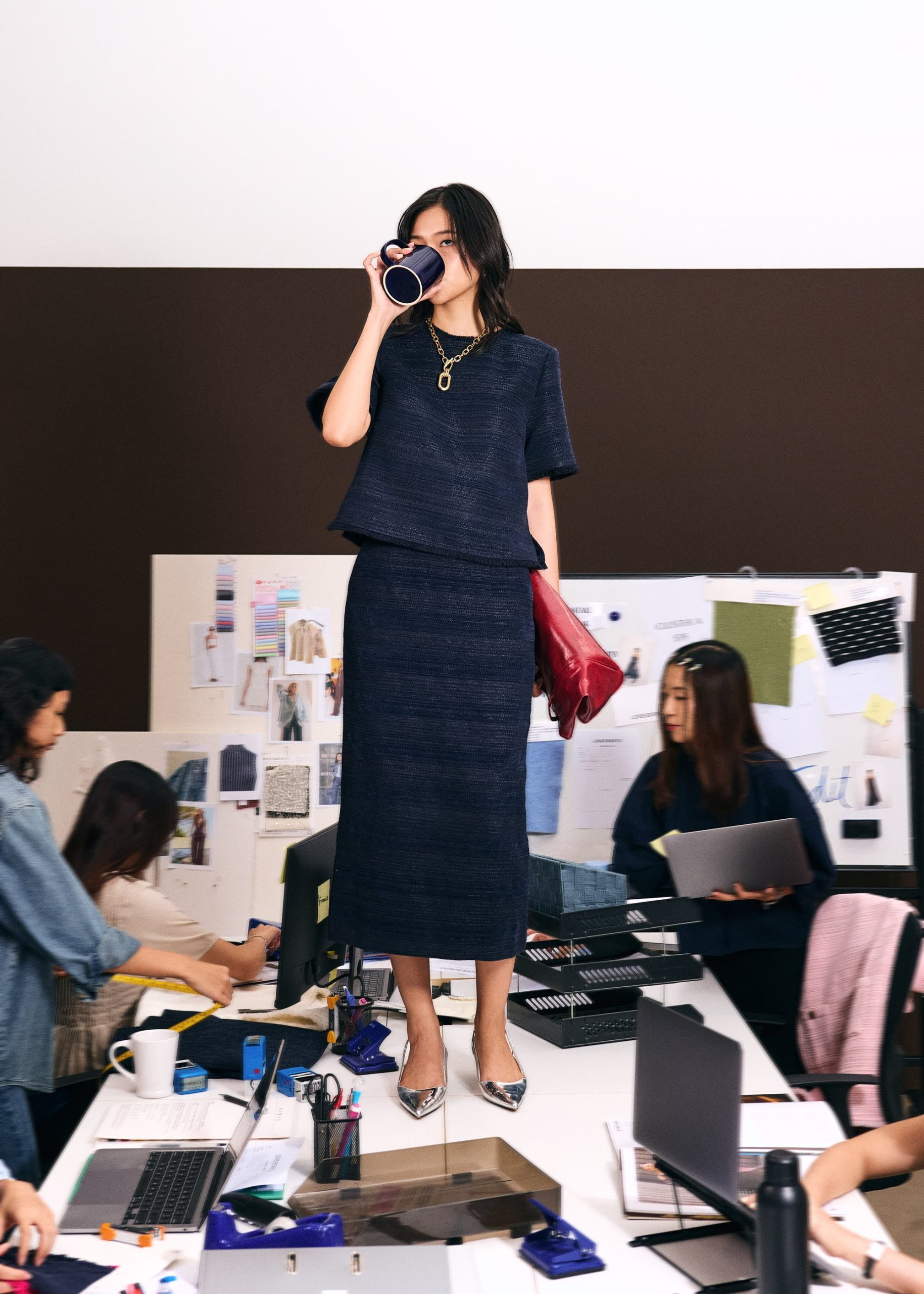 Amelia Jacquard Tweed Column Midi Skirt - Image 2