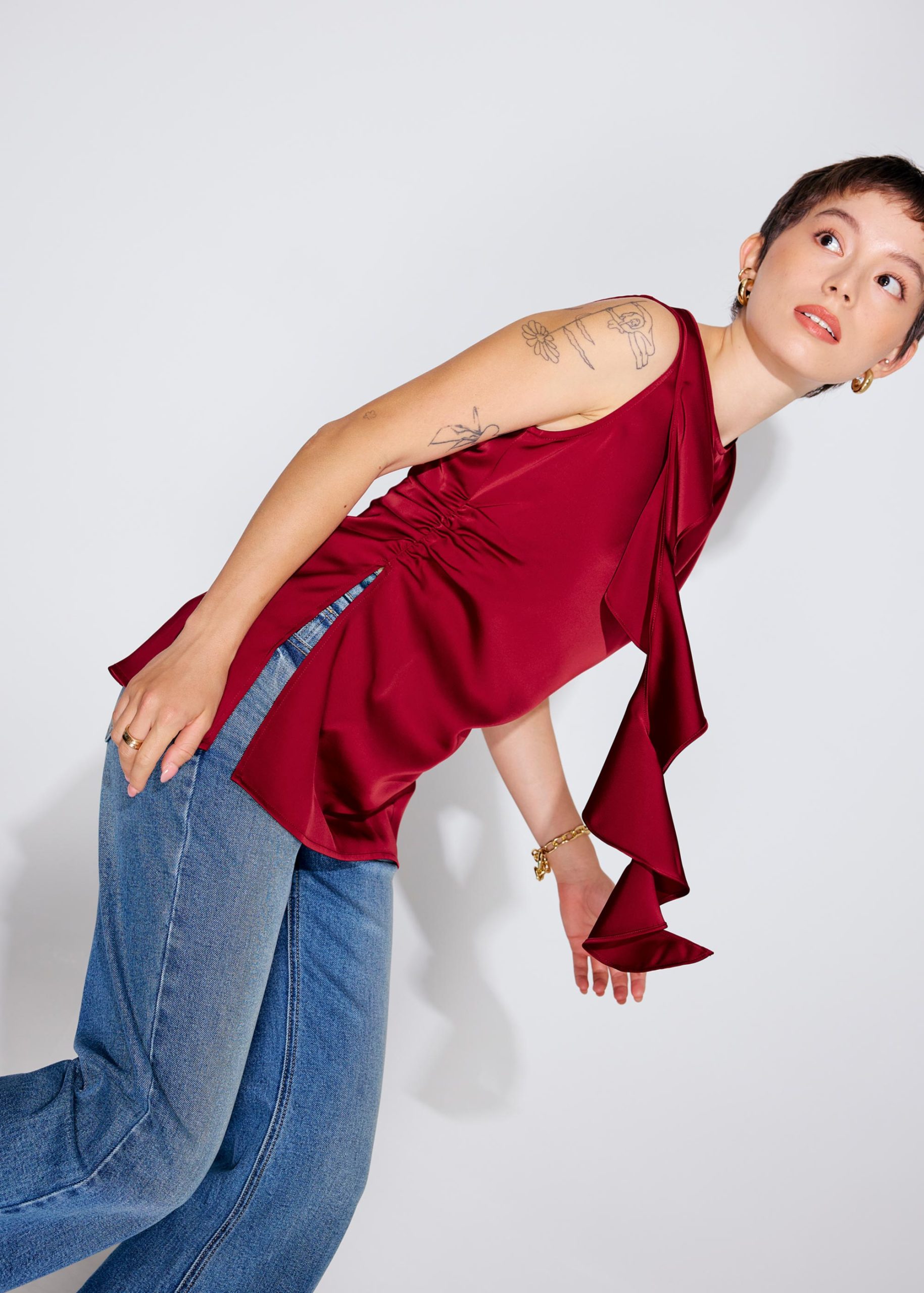 Tanya Ruffle Sash Satin Tunic Top - Image 12